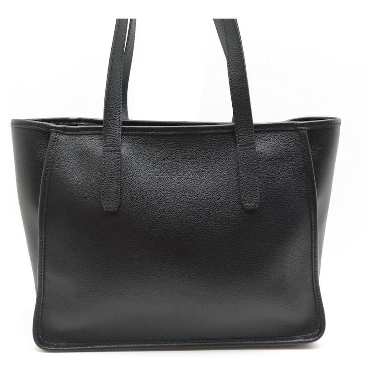 NEW LONGCHAMP CABAS LE FOULONNE HANDBAG IN BLACK GRAINED LEATHER HAND ...