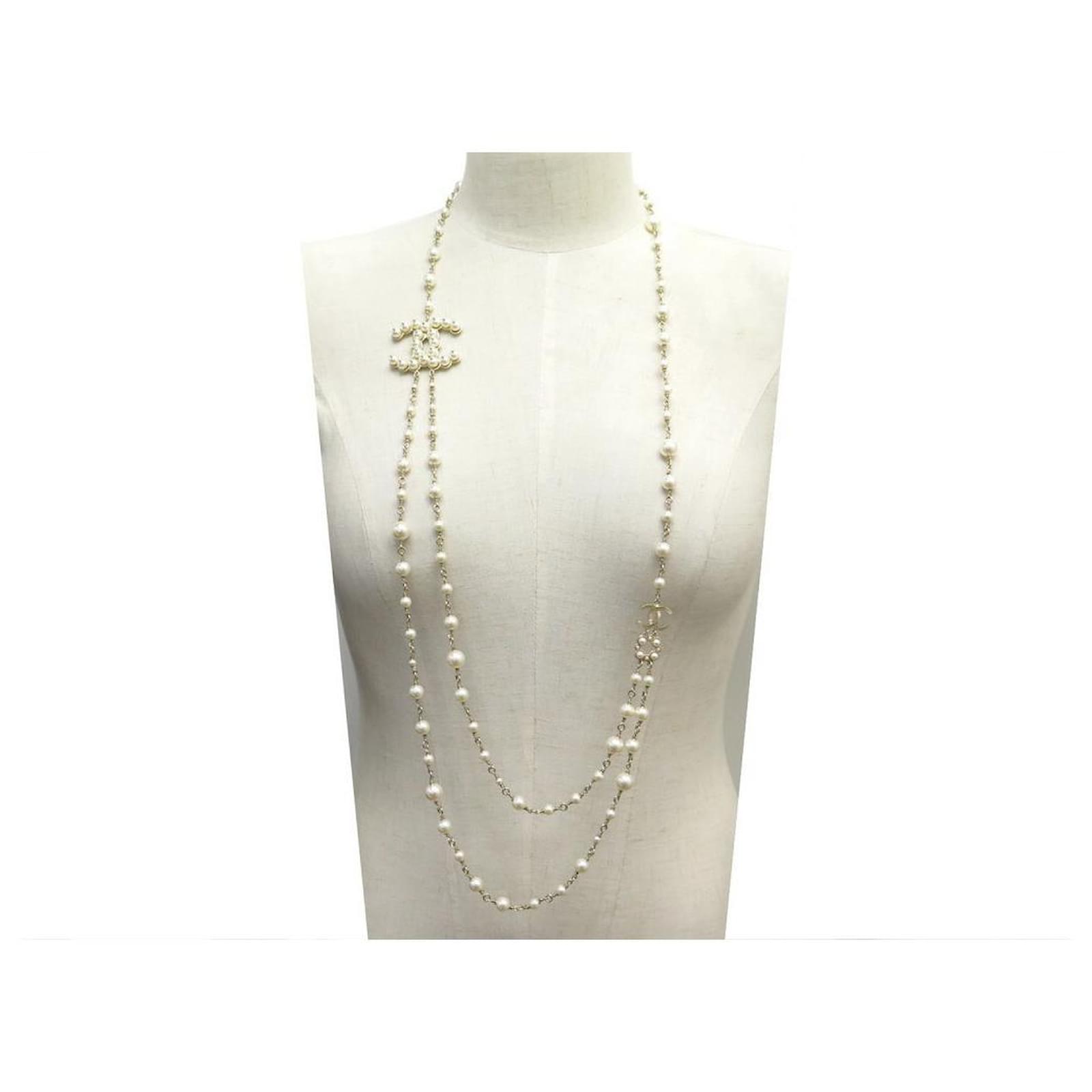 NEW CHANEL NECKLACE SAUTOIR LOGO CC & GOLDEN PEARLS + BOX PEARLS NECKLACE