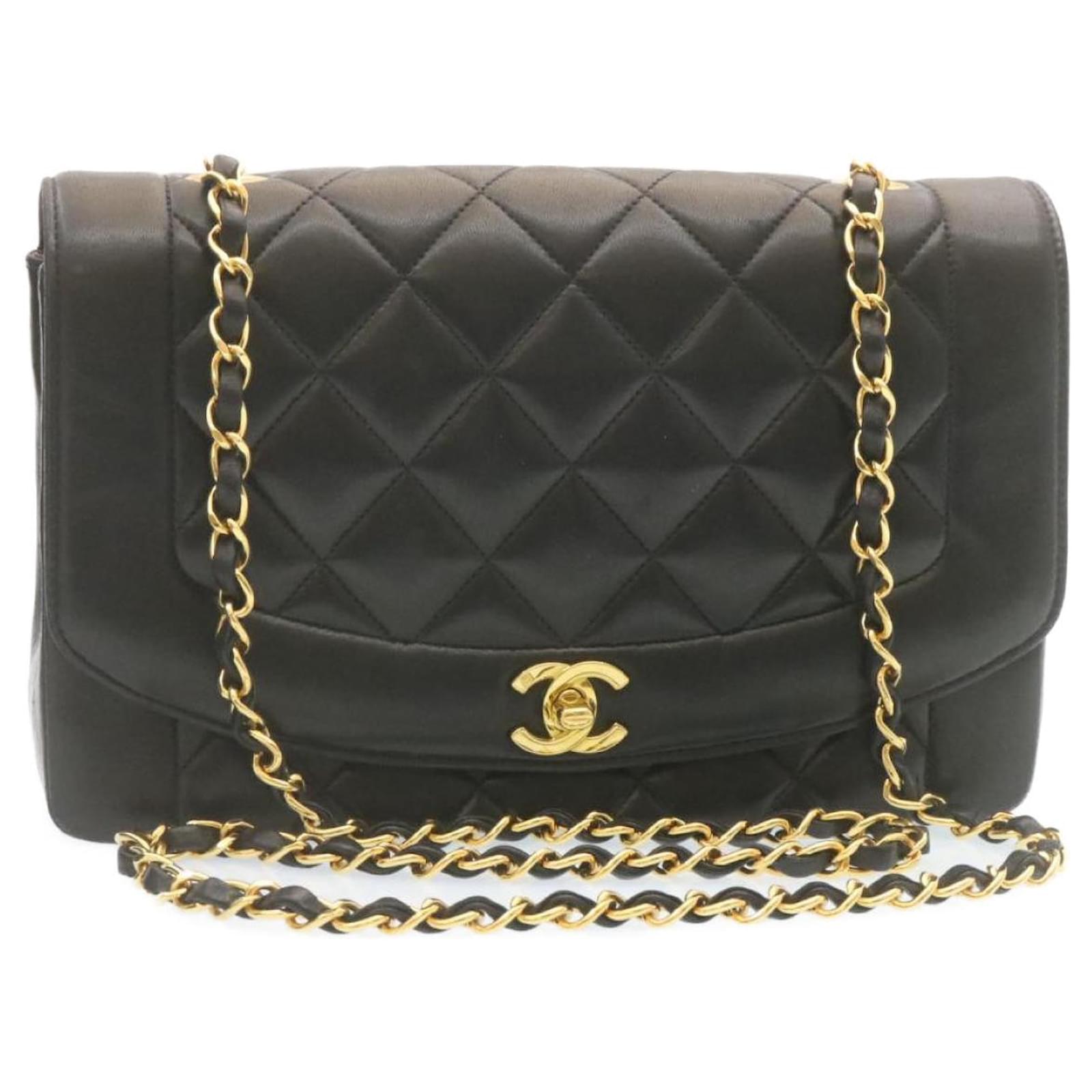Handbags Chanel Chanel Chain Turn Lock Diana Matelasse Shoulder Bag Lamb Skin Black Auth knn076