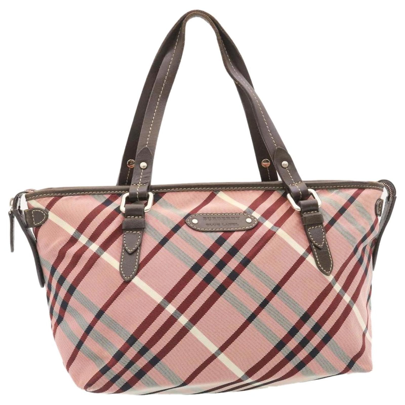 BURBERRY Nova Check Blue Label Tote Bag Canvas Red Auth th2231