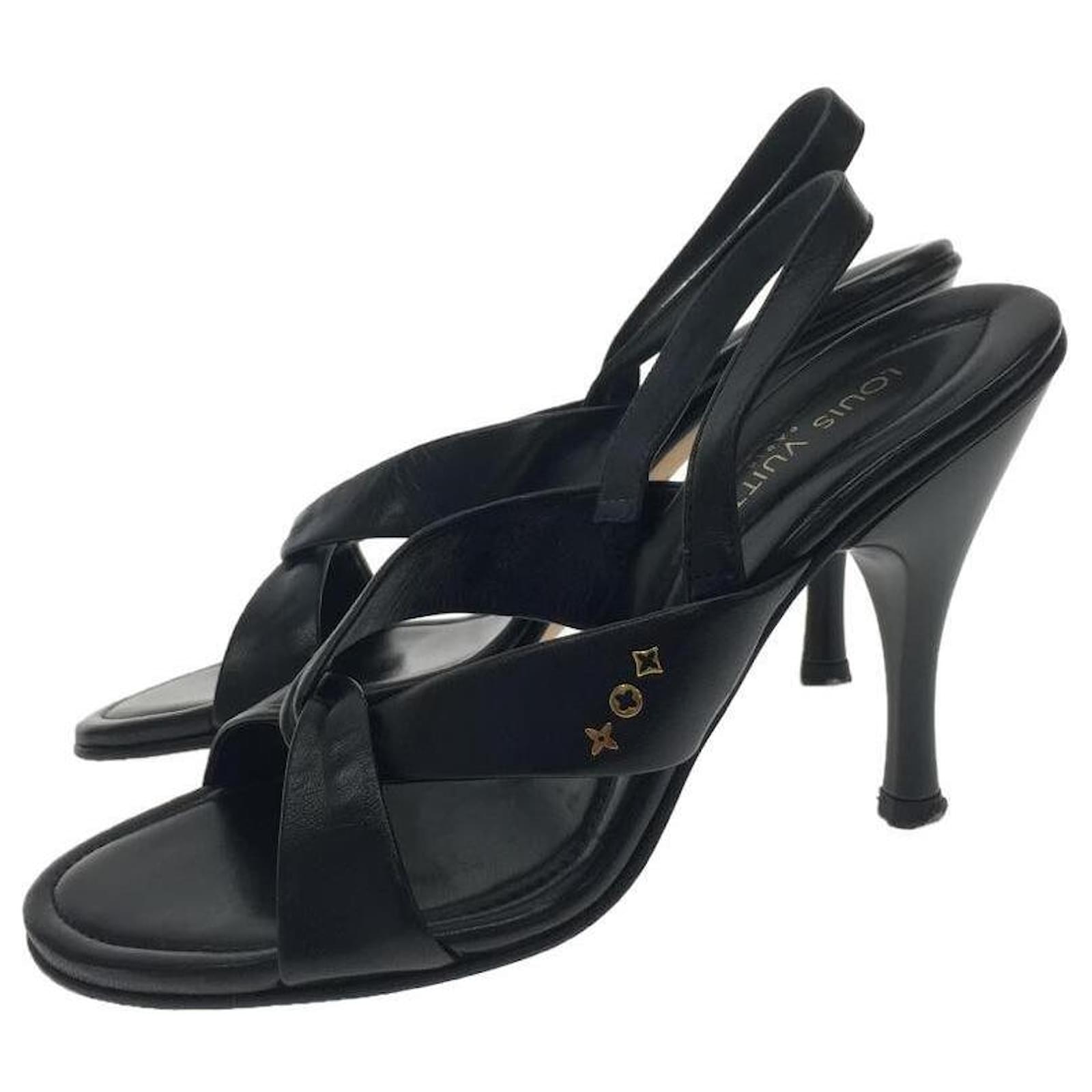 LOUIS VUITTON Sandals / 34.5 / Black / Leather / AR0102 / Heel