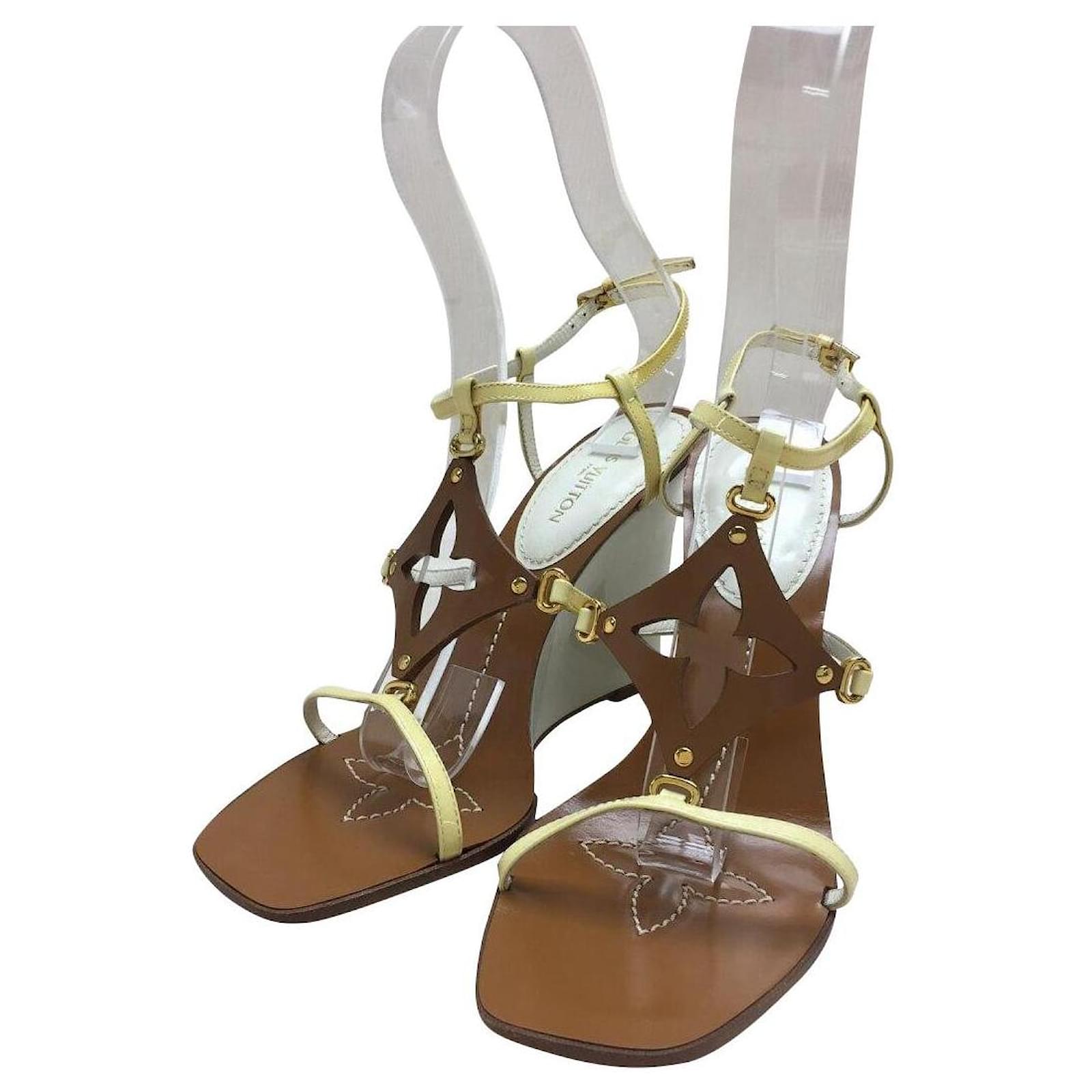 LOUIS VUITTON Sandals / 38 / BRW / Leather / Square to wedge sole