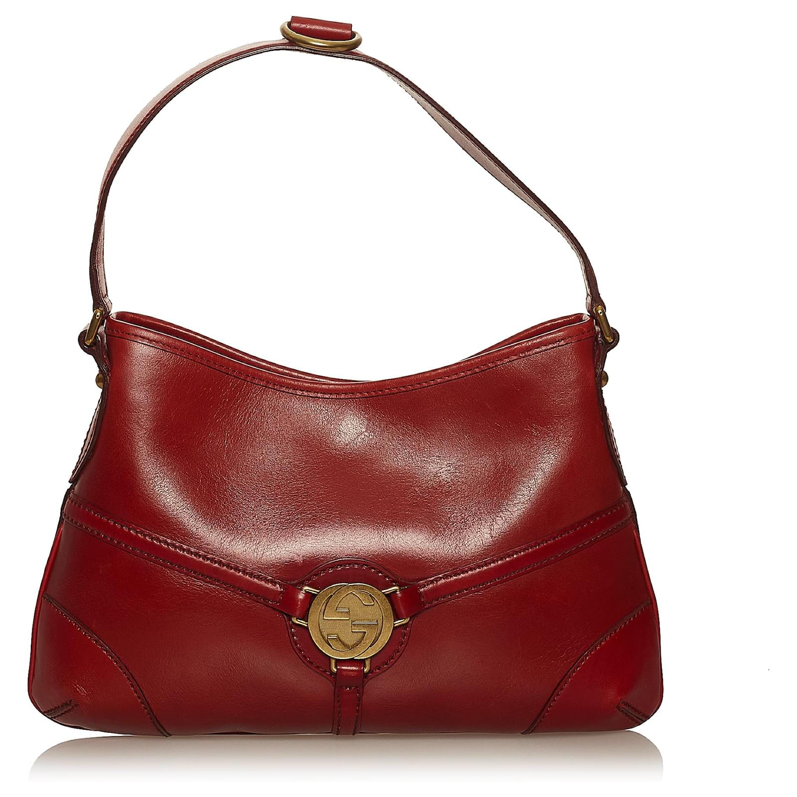 Gucci Reins Leather Hobo Shoulder Bag Red