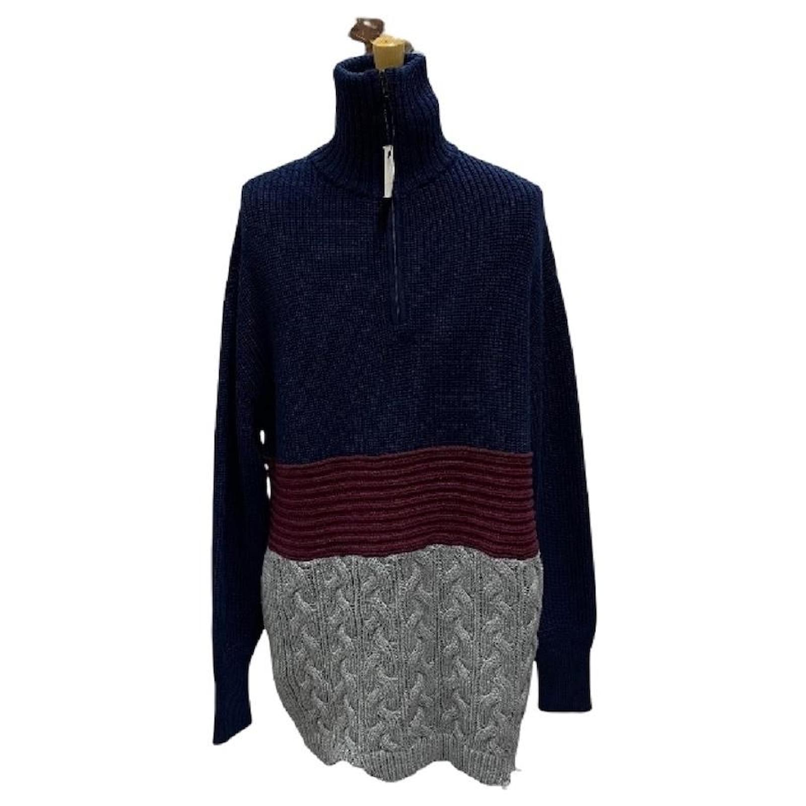 [Used] BALENCIAGA Knit Sweater Big Size Oversize Tops Navy Gray Bordeaux  [Size XS]