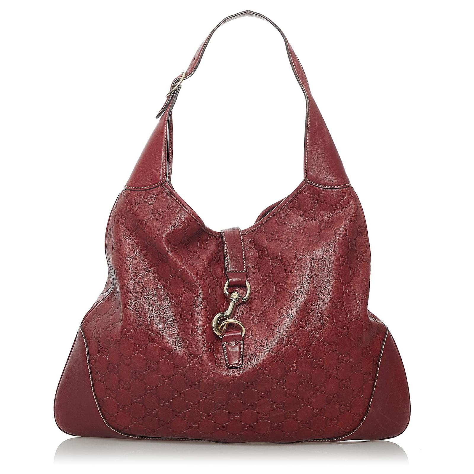 Gucci Red Guccissima New Jackie Shoulder Bag Dark red Leather Pony ...