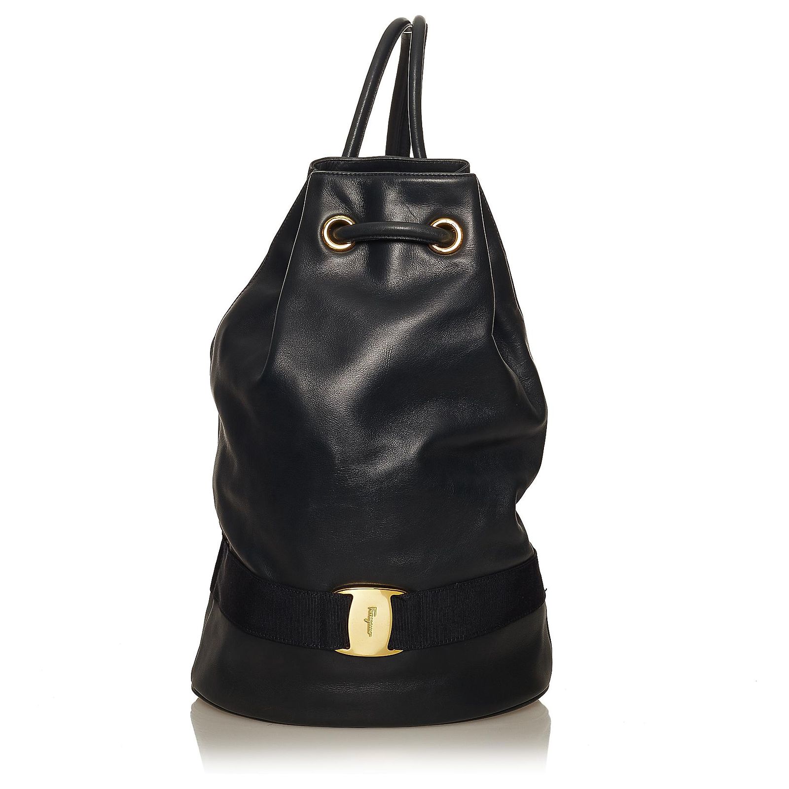Salvatore Ferragamo Ferragamo Black Vara Drawstring Leather  display picture 1