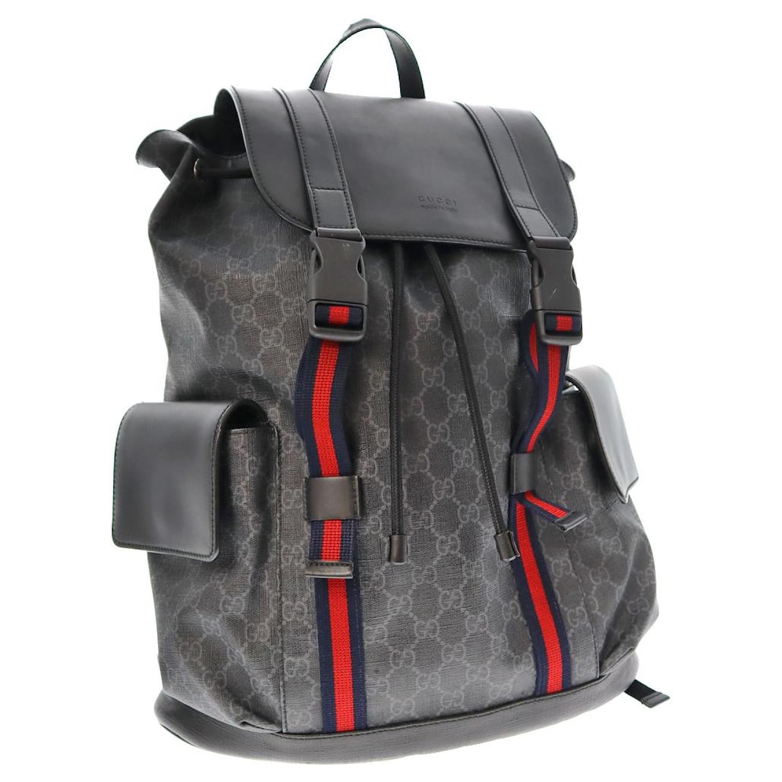 GUCCI Backpack Leather mesh Nylon PVC Supreme Black Red Grey Polyester ref.485712 Joli Closet