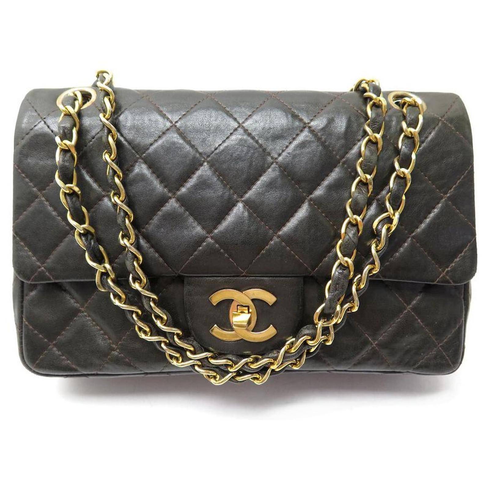 VINTAGE CHANEL CLASSIC TIMELESS PM HANDBAG BROWN QUILTED LEATHER BAG