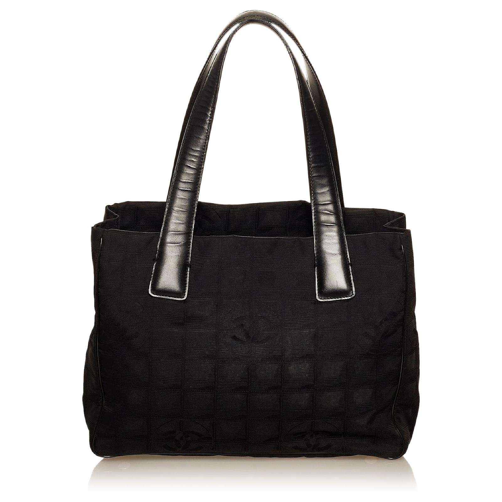 Chanel Black New Travel Line Nylon Tote Bag Leather Pony-style calfskin ...
