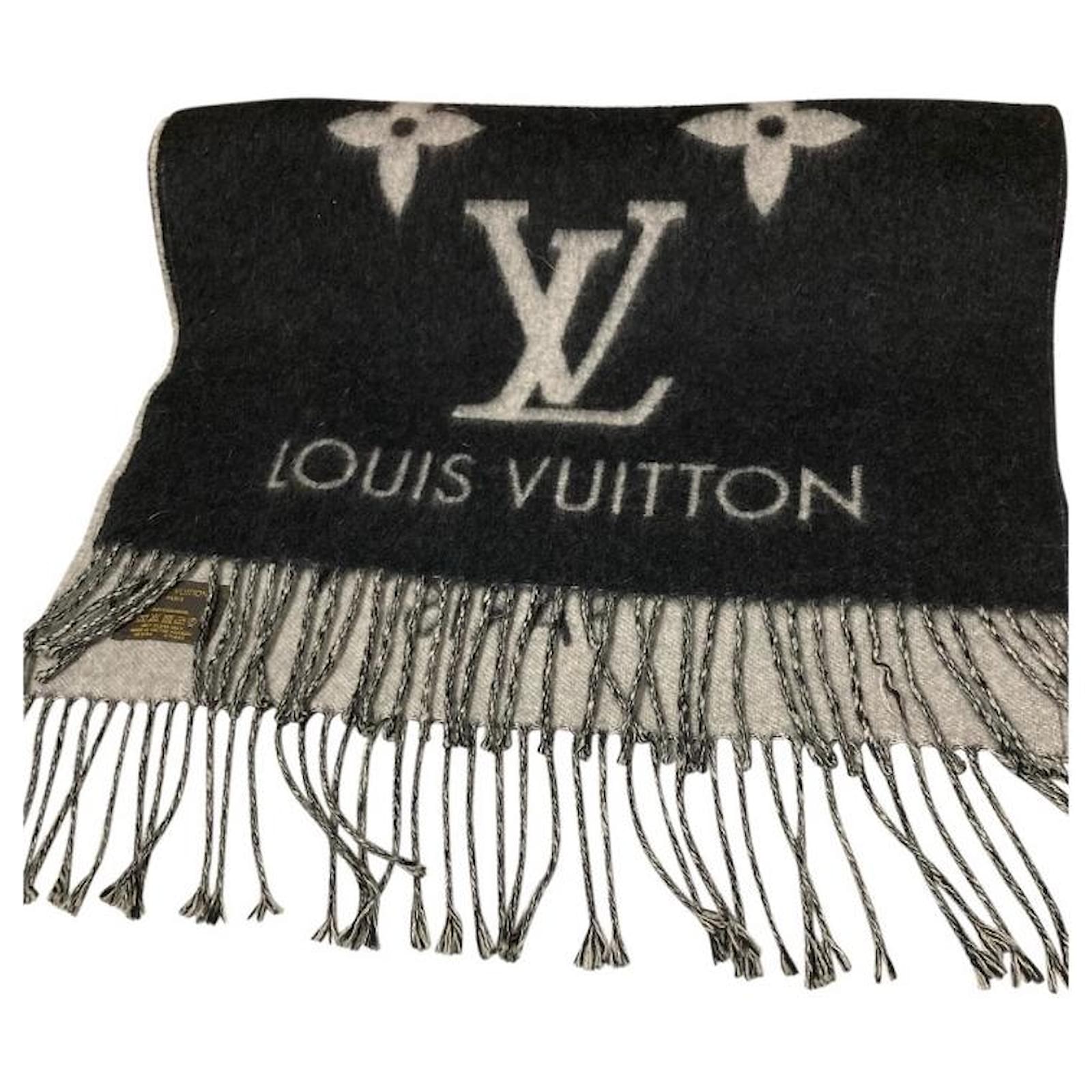 Louis Vuitton Black & Grey Cashmere Reykjavik Monogram Scarf