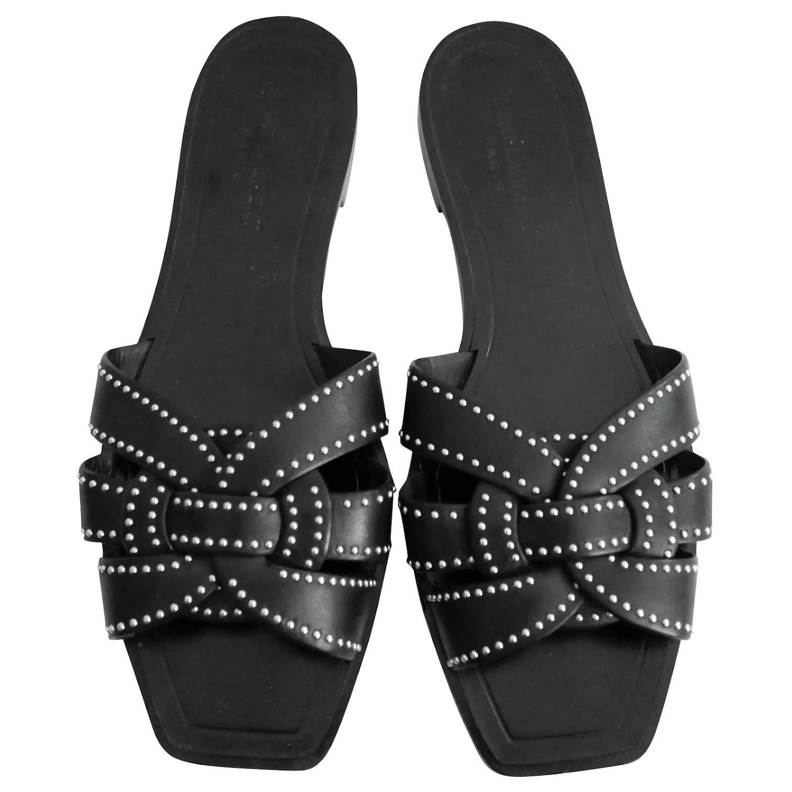 Saint Laurent Tribute studded flat sandals Black Leather ref