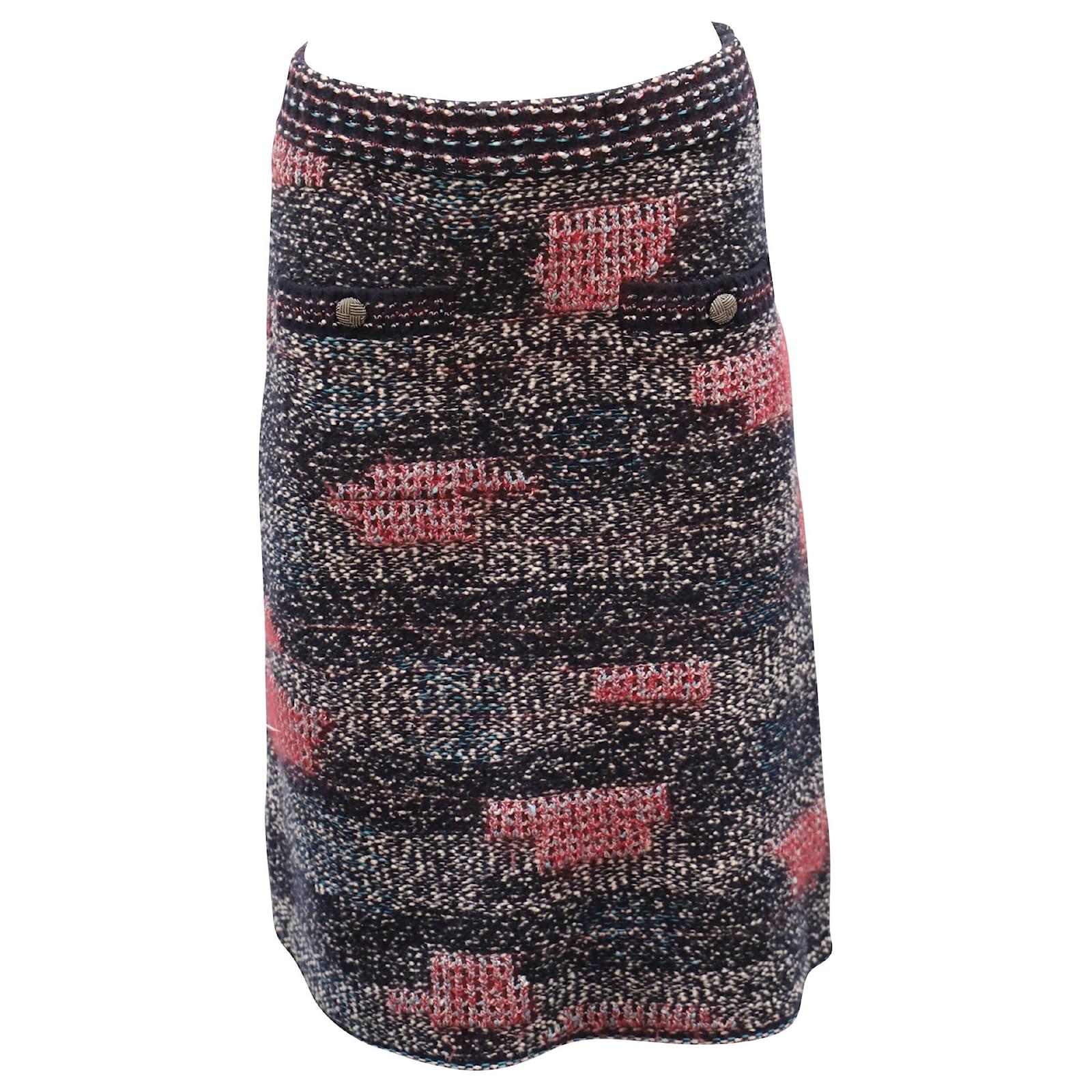 Jupe mi-longue Chanel en tweed de laine multicolore