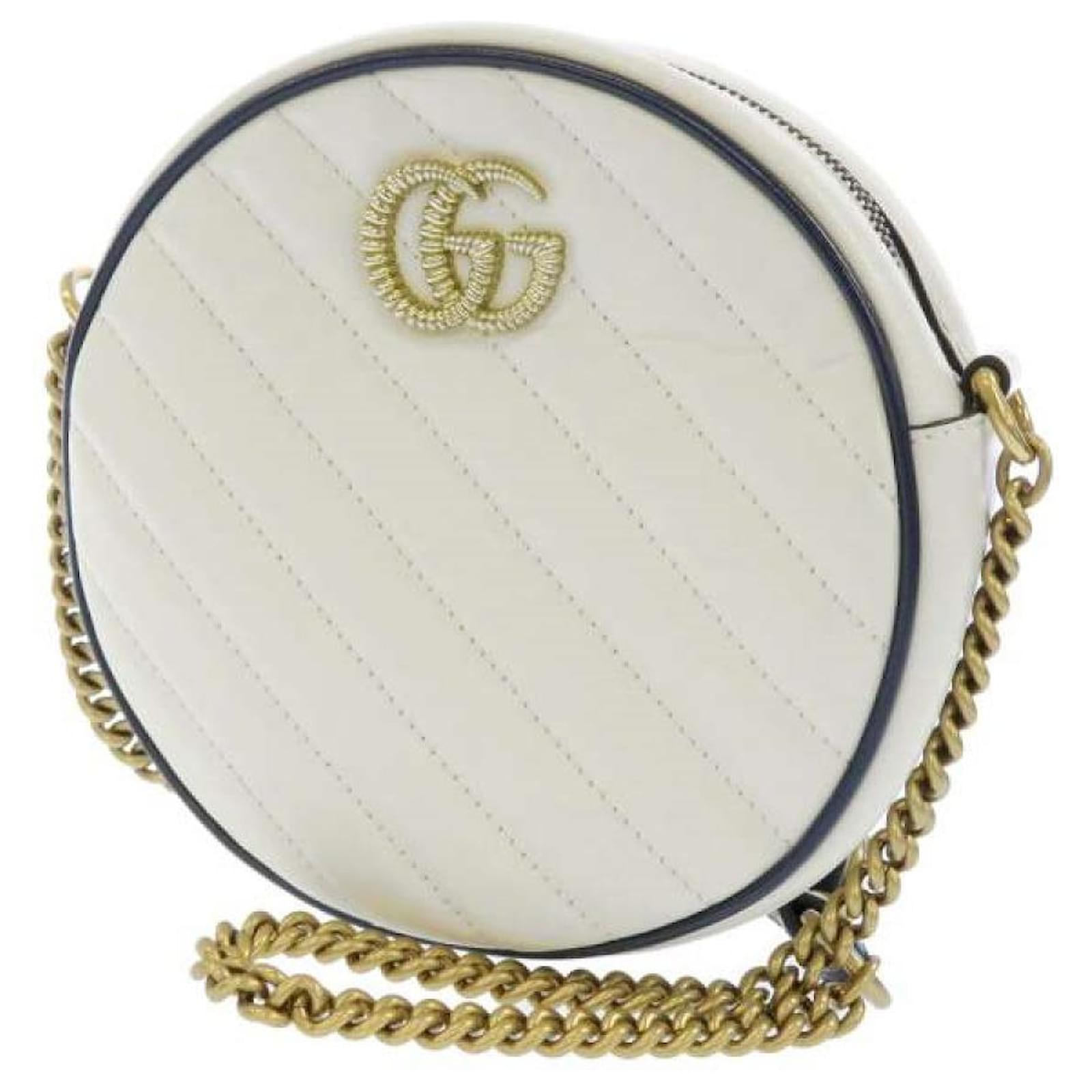 Gucci borsa a tracolla catena GG Marmont a tracolla tonda mini GUCCI borsa bianca Bianco Blu Pelle ref.487349 - Joli Closet