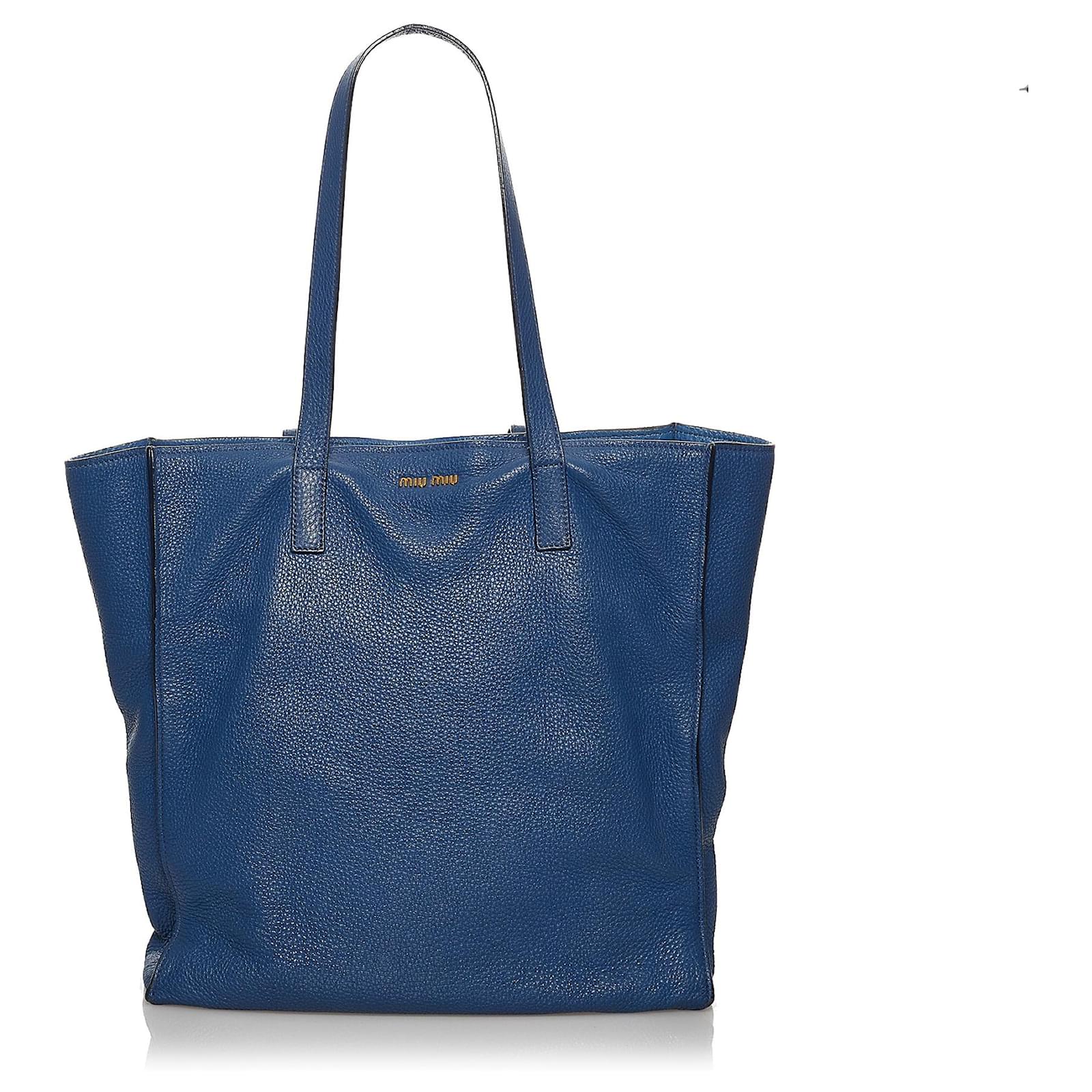 Miu Miu Blue Leather Tote Bag Navy blue Pony-style calfskin ref.487465 ...