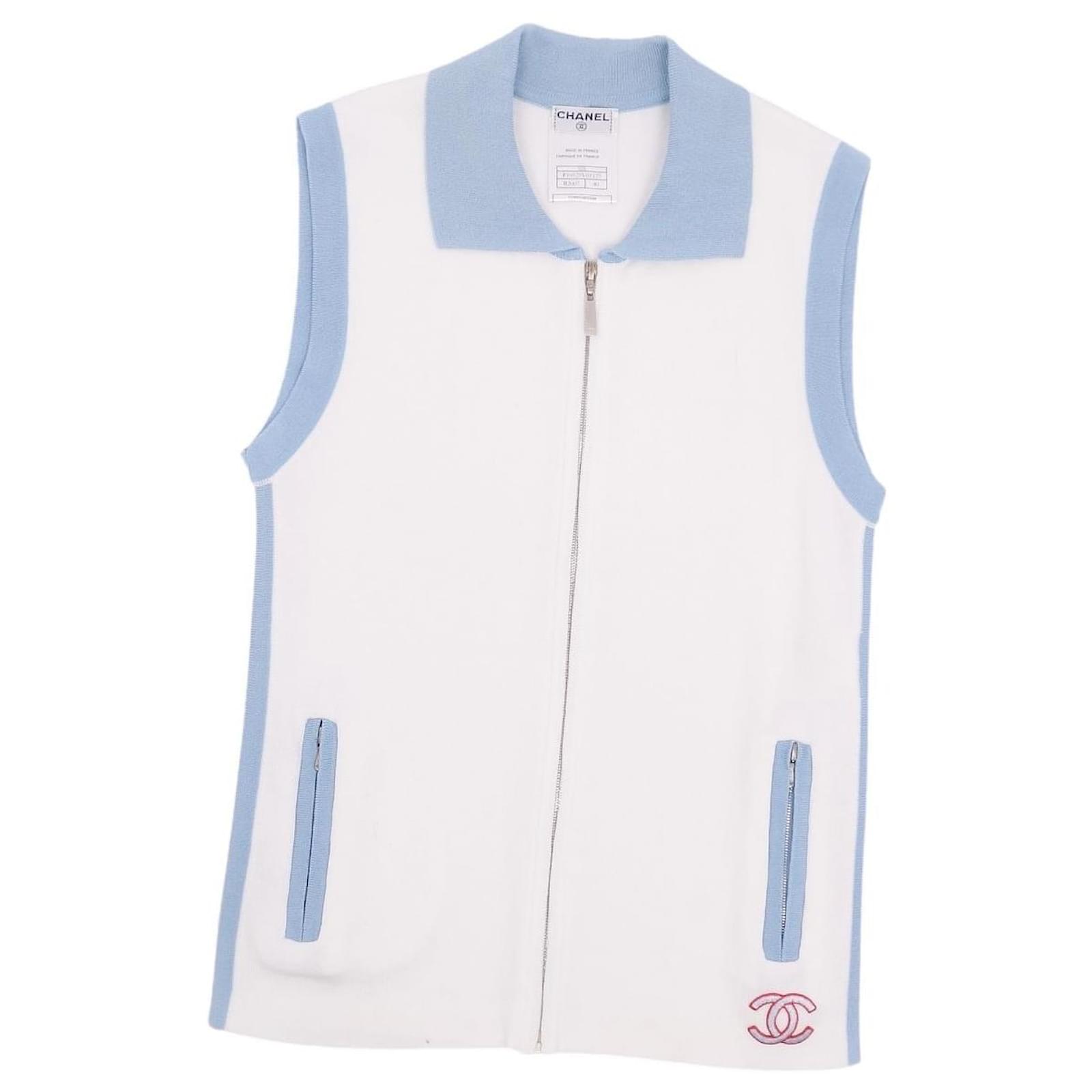 Used] CHANEL 02S Coco Mark Cotton Knit Zip Up Vest Ladies Bicolor Tops  White / Light Blue Size 40 (M Equivalent) ref.487715 - Joli Closet