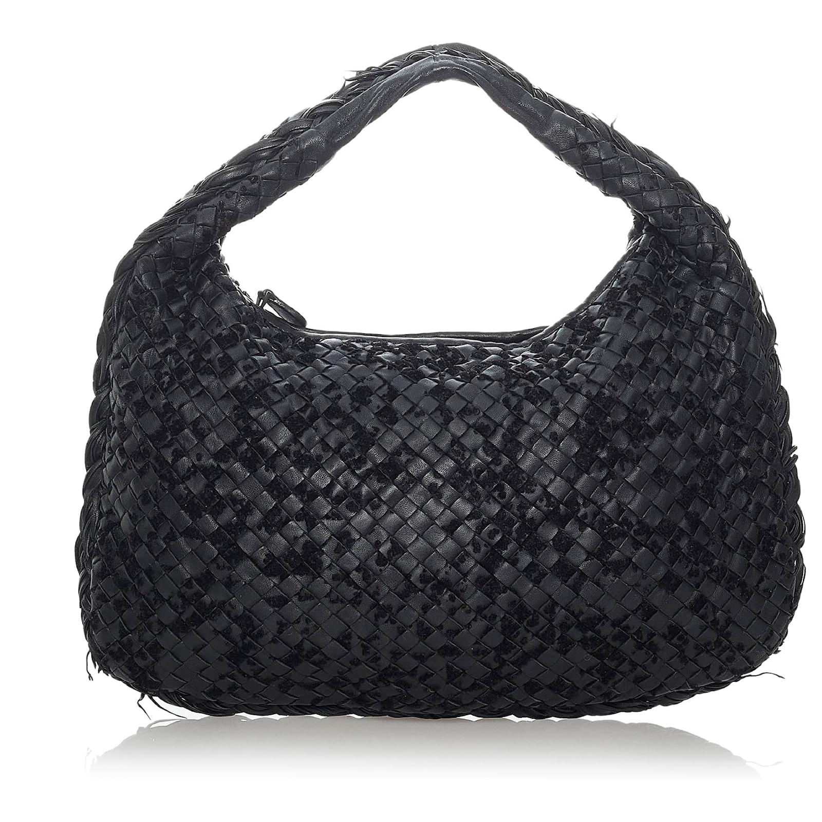 Bottega Veneta Noir Intrecciato Velours Speckled Hobo Sac Cuir