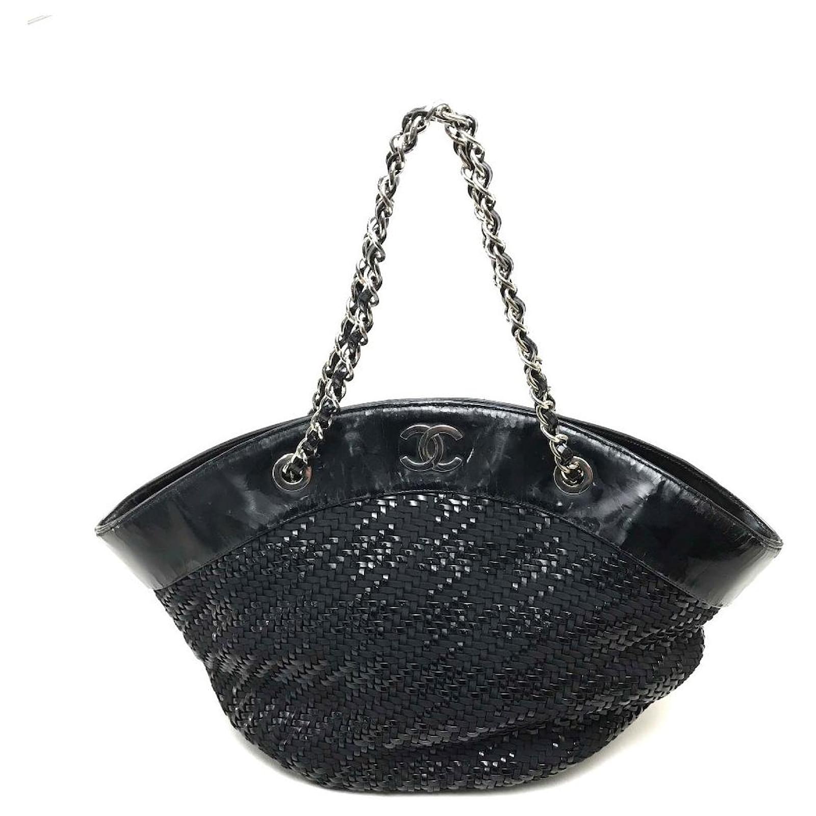 Used] CHANEL CC Coco Mark CC Metal Fittings Basket Bag Chain Shoulder  Shoulder Bag Straw / Patent Leather Ladies Black Silvery ref.488493 - Joli  Closet