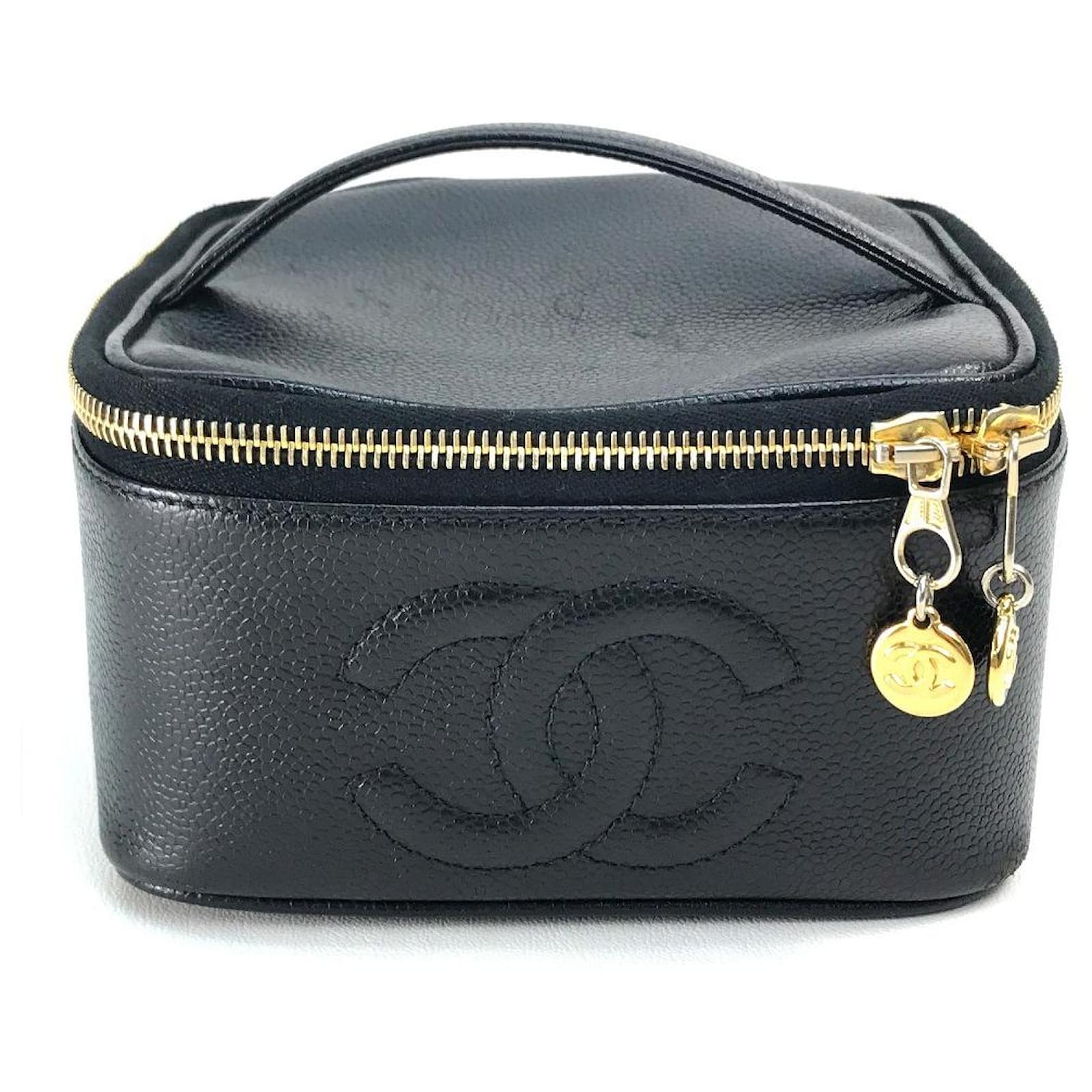 CHANEL Horizontal CC Coco Mark Logo Handbag Makeup Pouch Black
