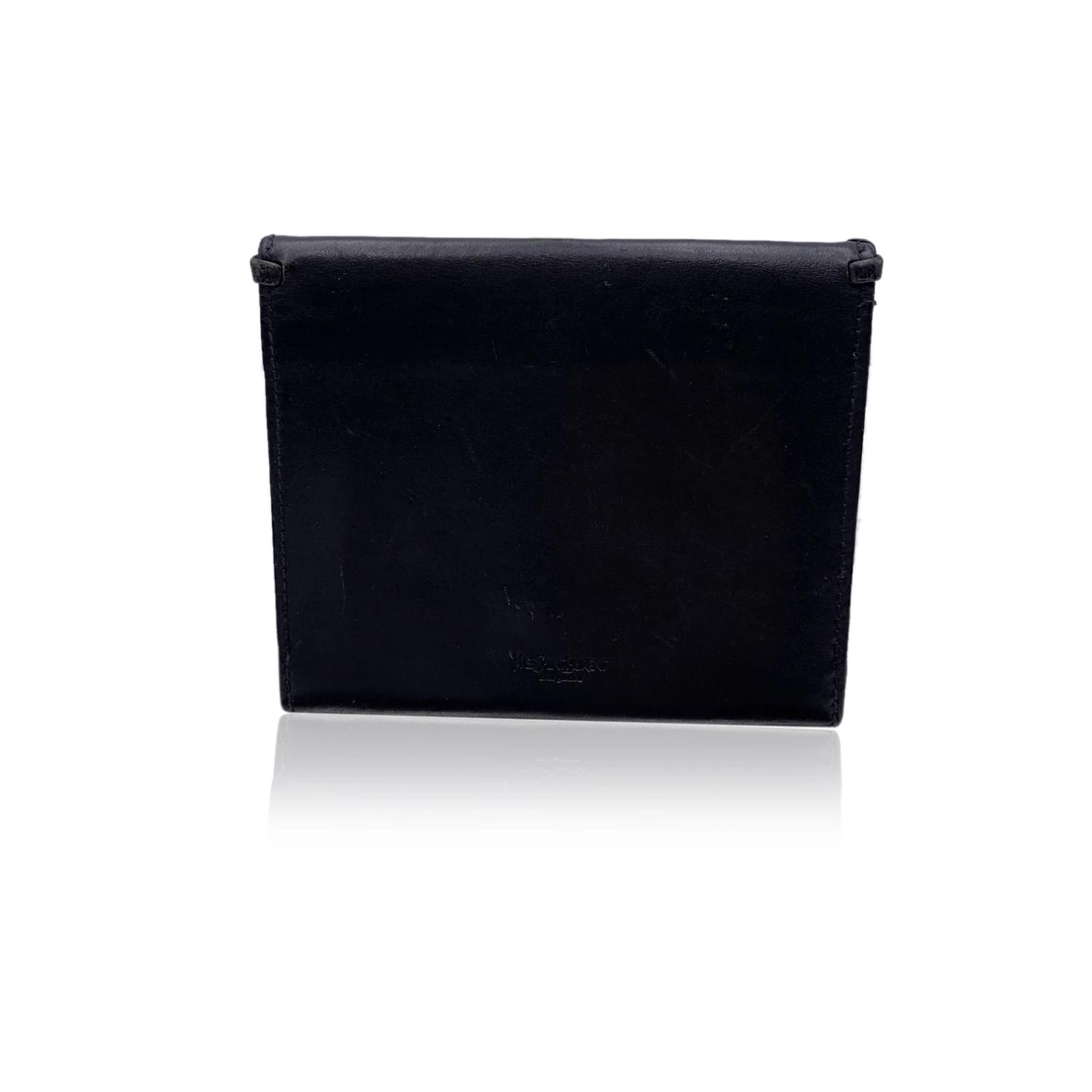Yves Saint Laurent Monedero de cuero negro con puntada de látigo ref.488921  - Joli Closet