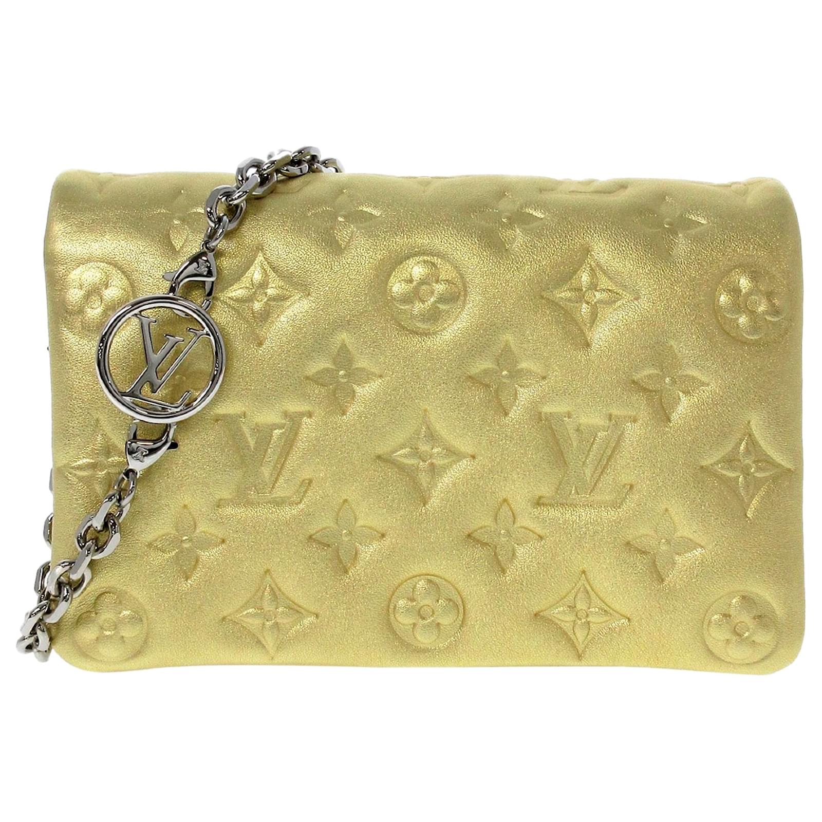 Louis Vuitton Gold Monogram Coussin Pochette Silvery Golden Leather Metal  ref.488949 - Joli Closet