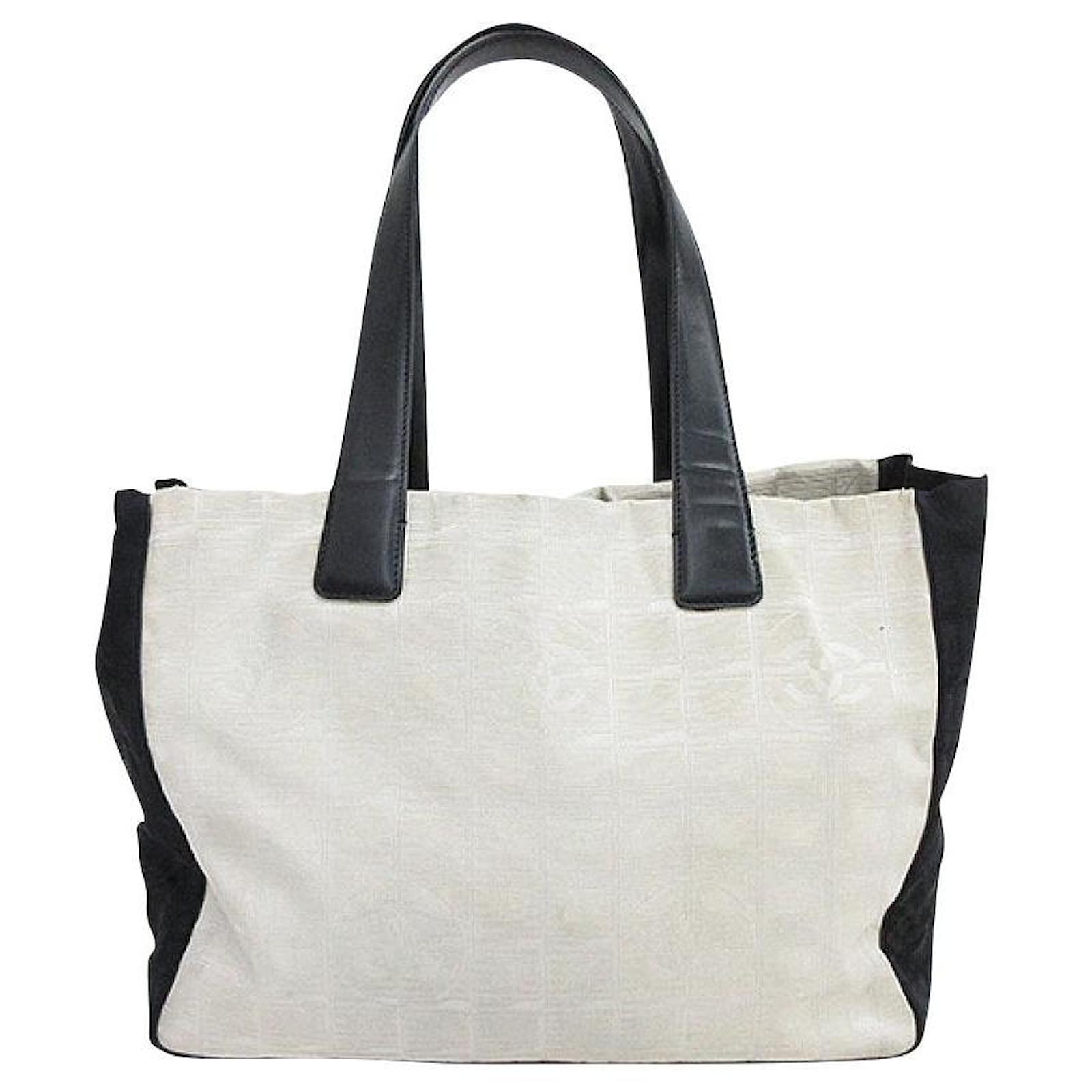 Used] CHANEL New Travel Line Tote Bag MM White White x Black