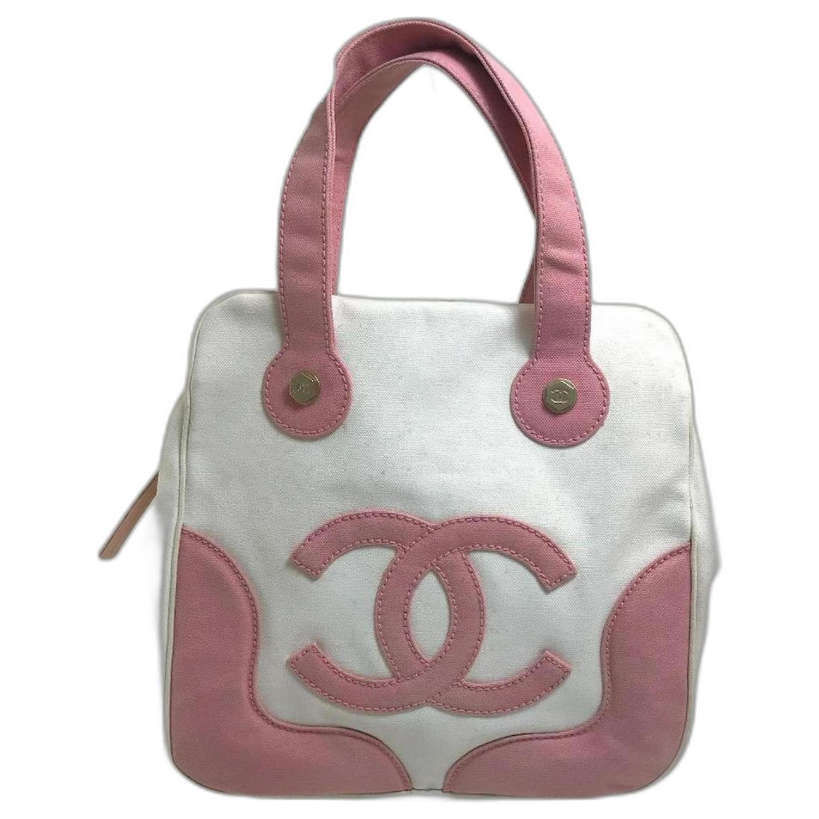 [Used] CHANEL Coco Mark CC Marshmallow Tote Bag Handbag Canvas Ladies Pink  x White