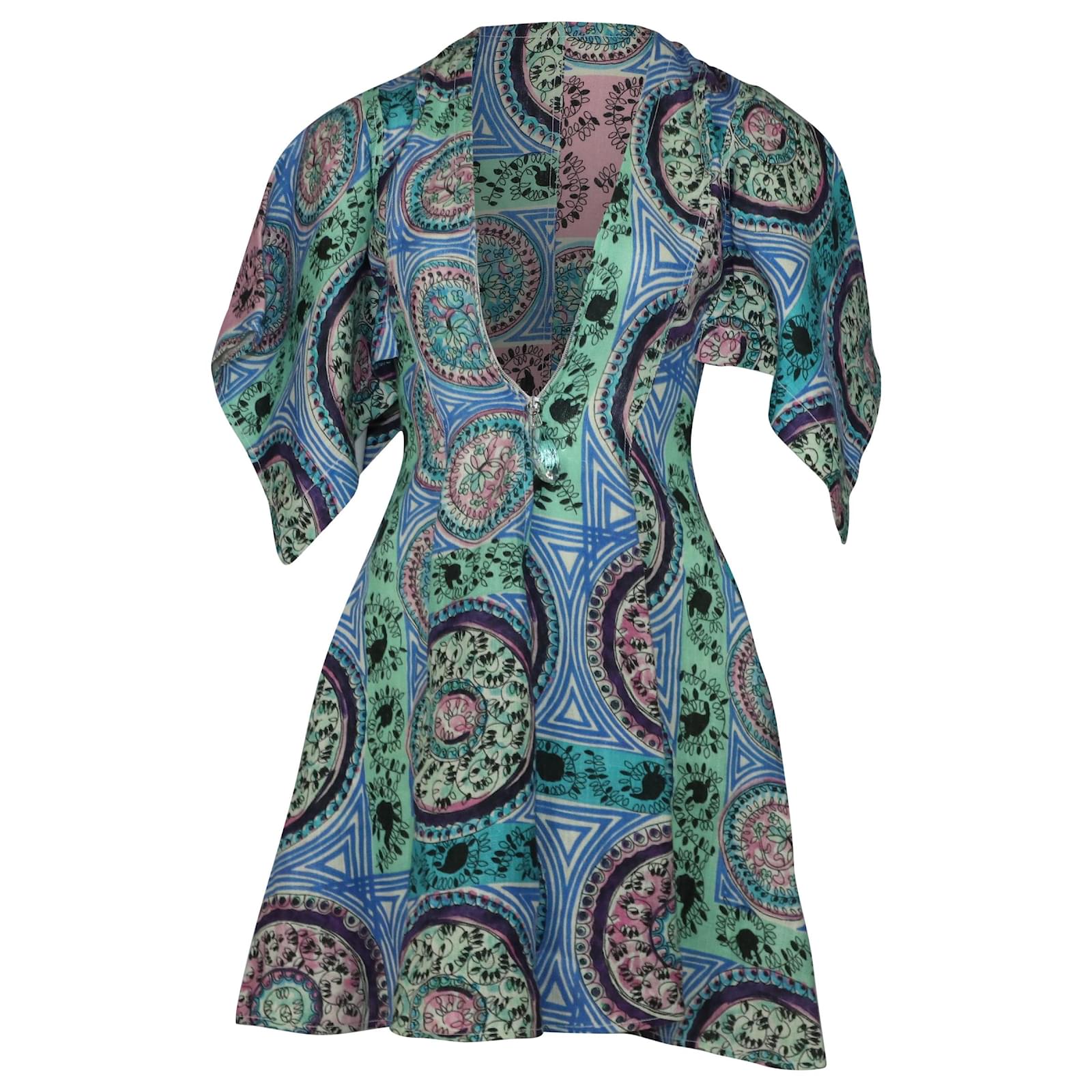 JW Anderson Mystic Paisley Print Mini Dress in Multicolor Linen