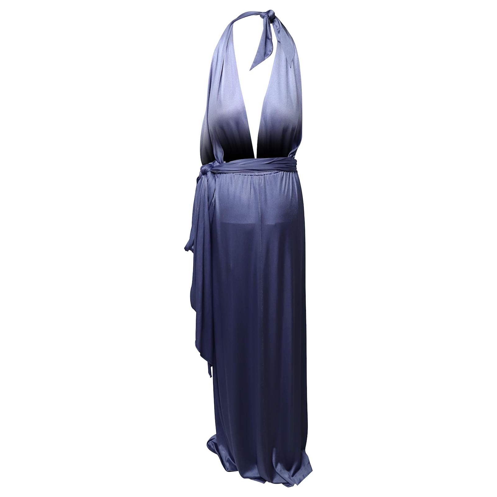 Halston Heritage 70s Maxi Dress In Blue Polyester Ref 490146 Joli Closet