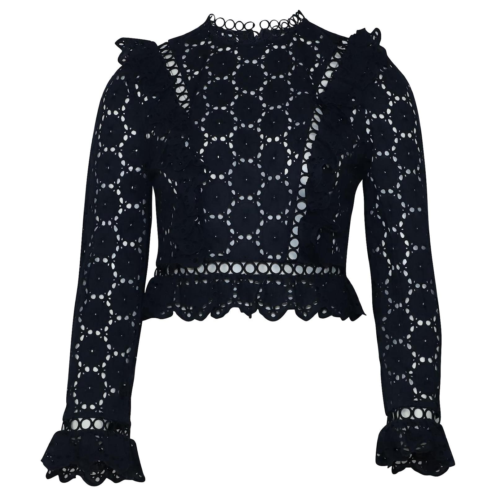 Zimmermann Divinity Wheel Ruffled Broderie Anglaise Top in Black Cotton ...