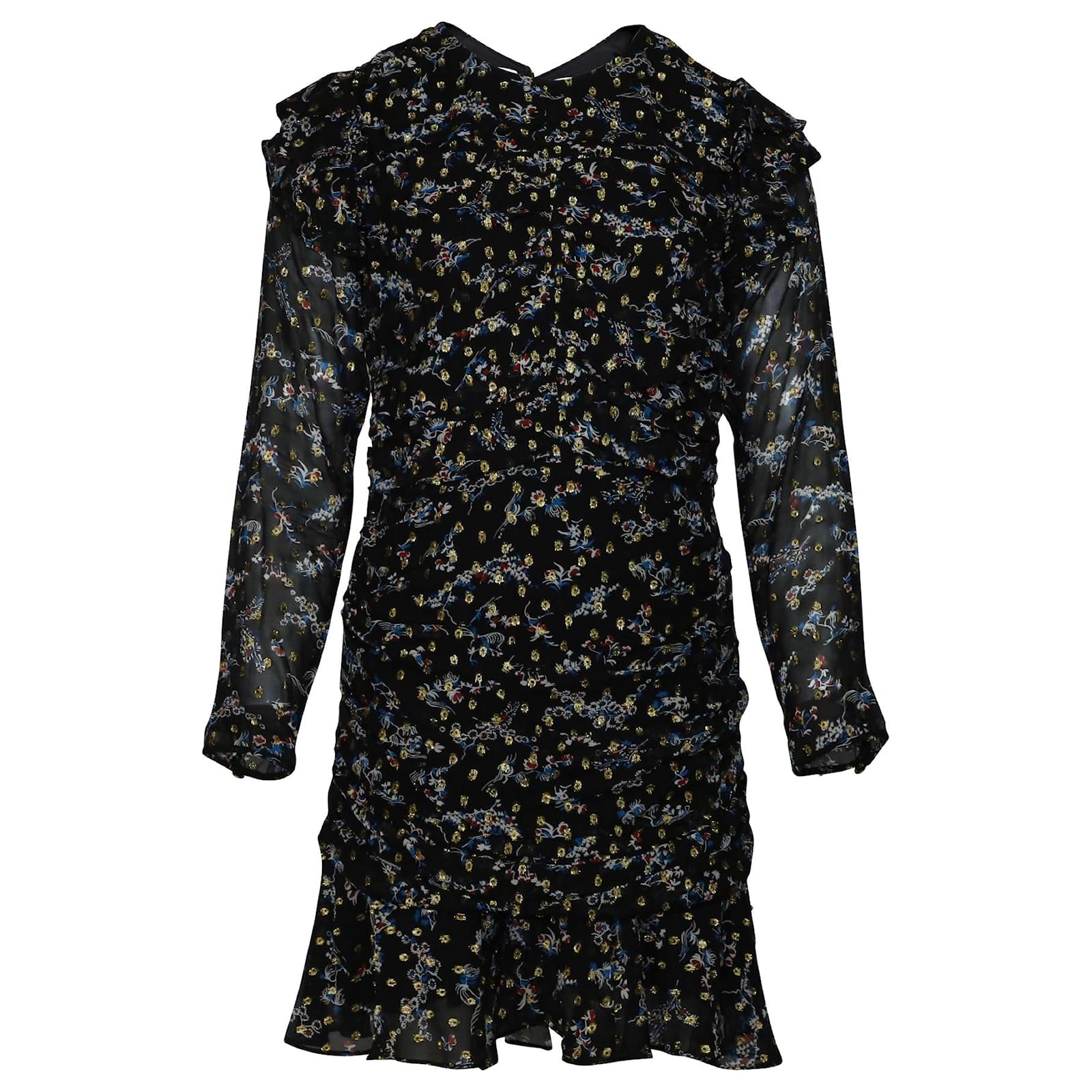 Veronica Beard Parc Ruched Floral Dress in Black Print Silk ref.490402 ...