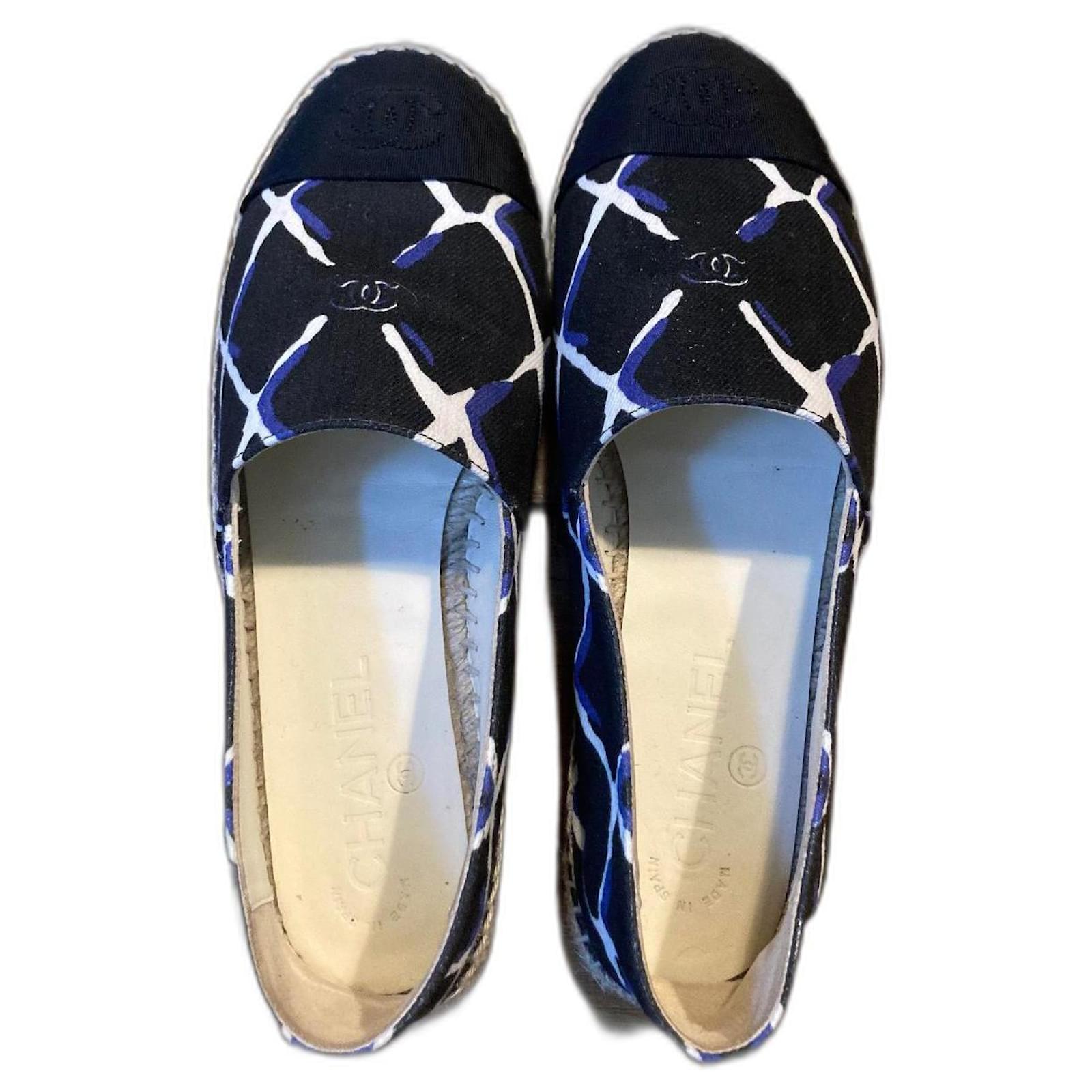 Chanel espadrilles Black Blue Leather Cloth ref.491013 - Joli Closet