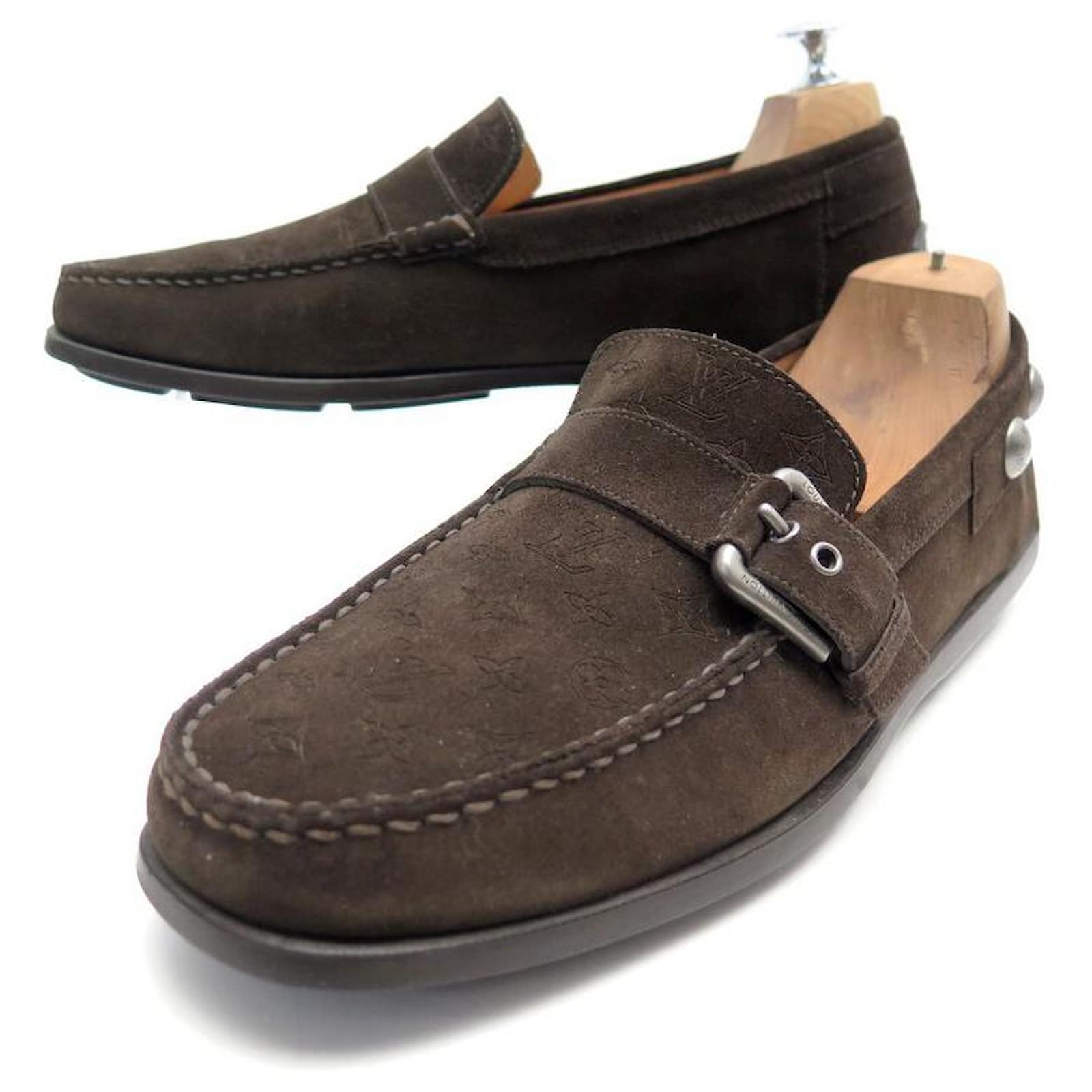 LOUIS VUITTON SHOES LOAFERS WITH BUCKLE 8 42 SUEDE MONOGRAM
