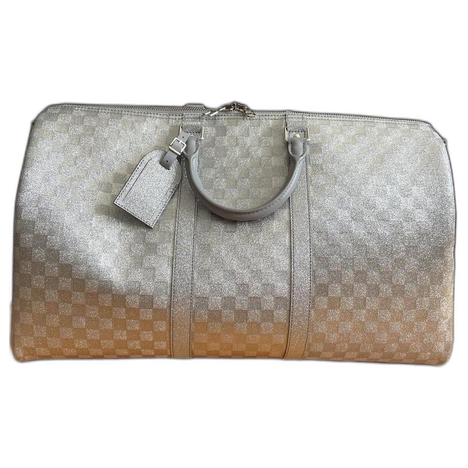 Louis Vuitton keepall 50 B Checkerboard Glitter Silvery Leather ref.492071  - Joli Closet