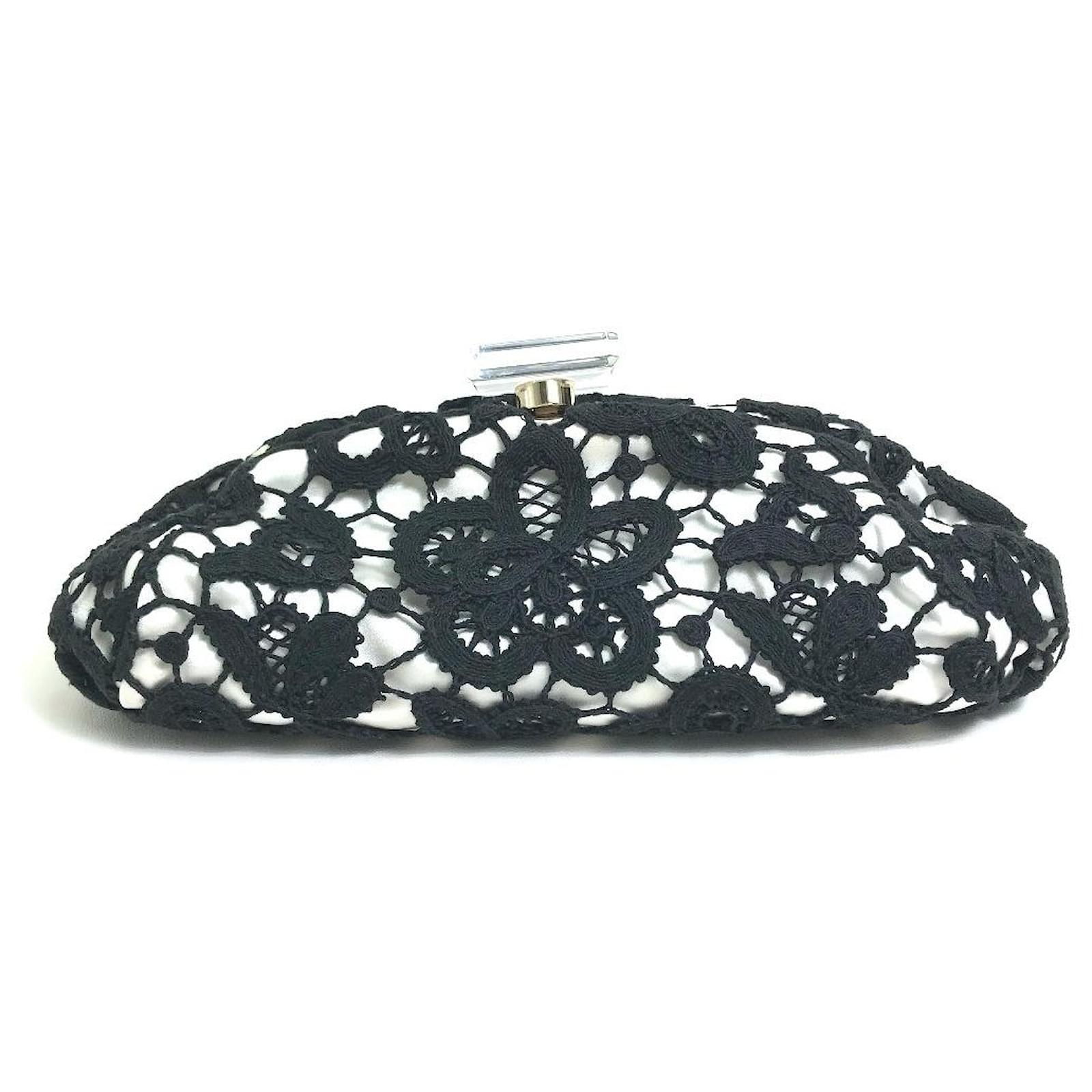 Used] CHANEL CC Coco Mark Embroidery Flower Flower Party Bag Clutch Bag  Satin / Cotton Ladies Black / White ref.492599 - Joli Closet