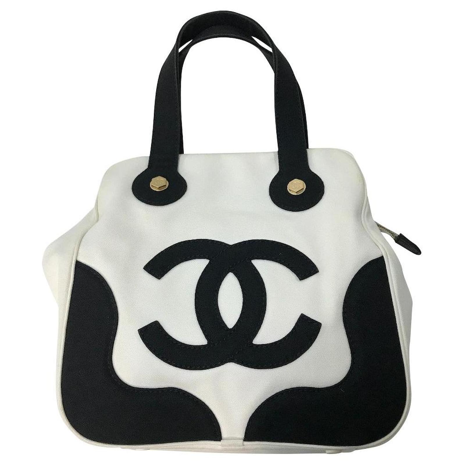 Used] CHANEL CC Coco Mark Marshmallow Handbag Tote Bag Canvas Ladies White  / Black Gold hardware ref.492618 - Joli Closet
