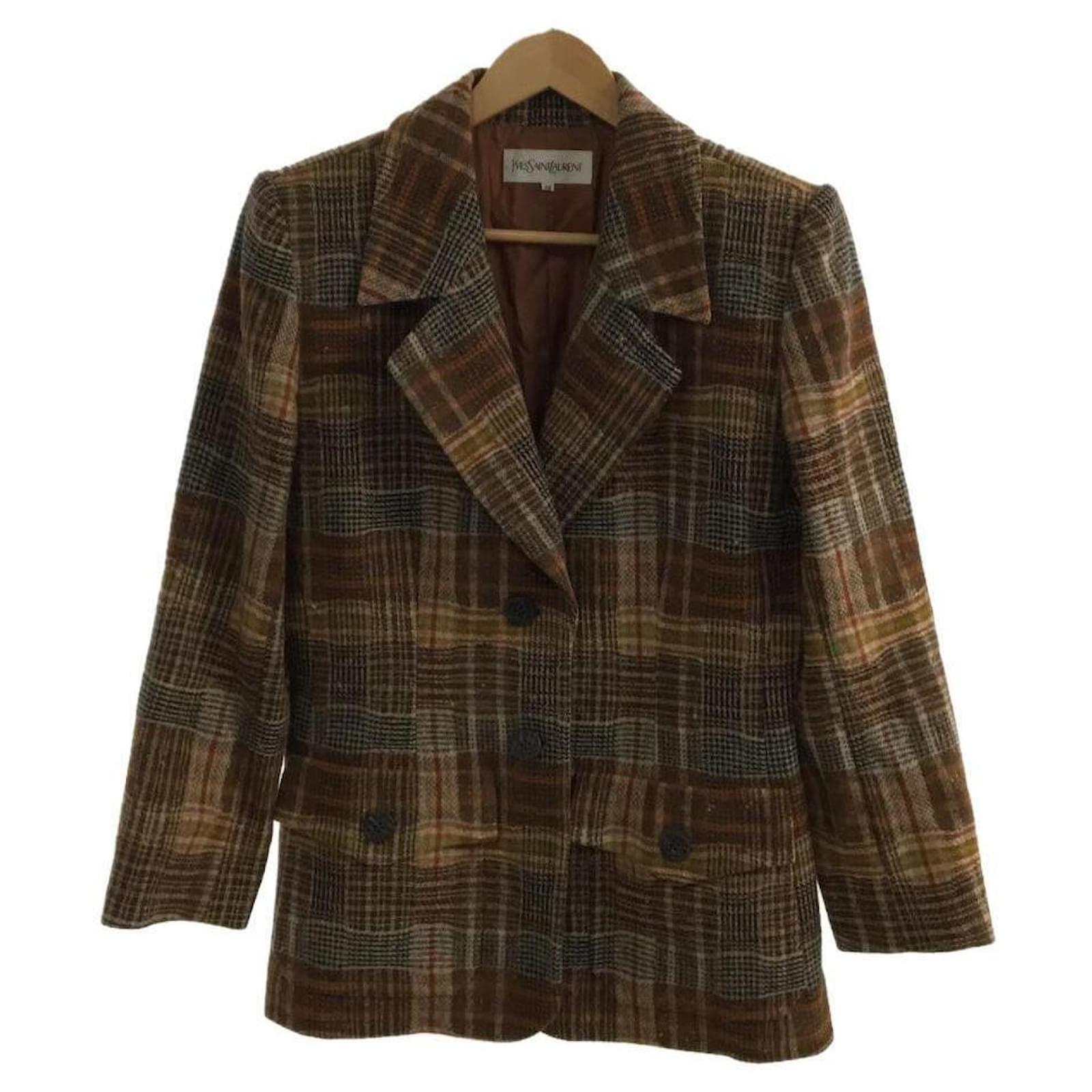 YVES SAINT LAURENT Tailored jacket ⁄ 38 ⁄ wool ⁄ BRW ⁄ check Brown  ref.493917 - Joli Closet