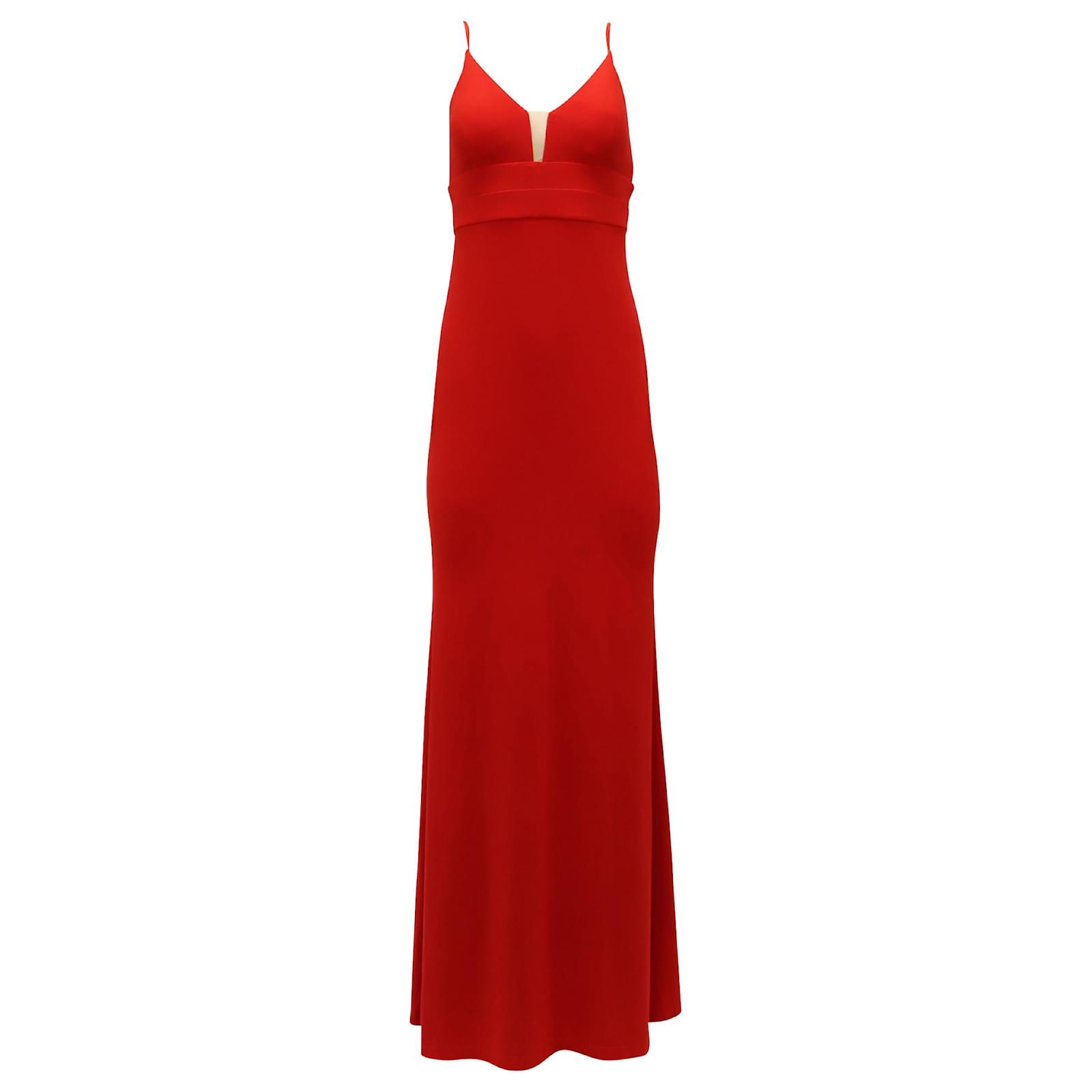 Calvin Klein Langes Kleid mit V-Ausschnitt aus rotem Polyester ref.494425 -  Joli Closet