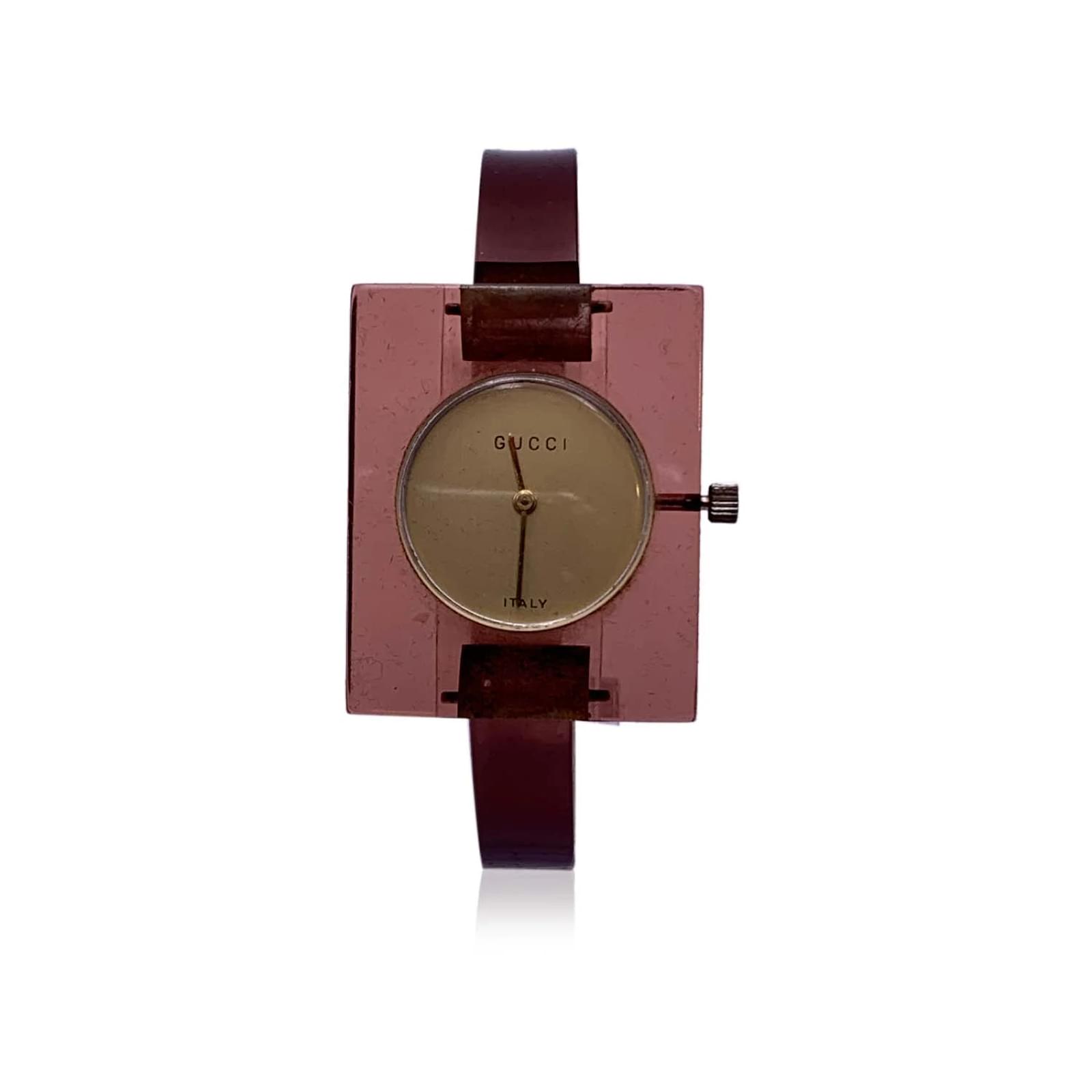 Gucci Brazalete de reloj de pulsera plexiglás de viento manual vintage raro Castaño Plástico ref.494538 Closet