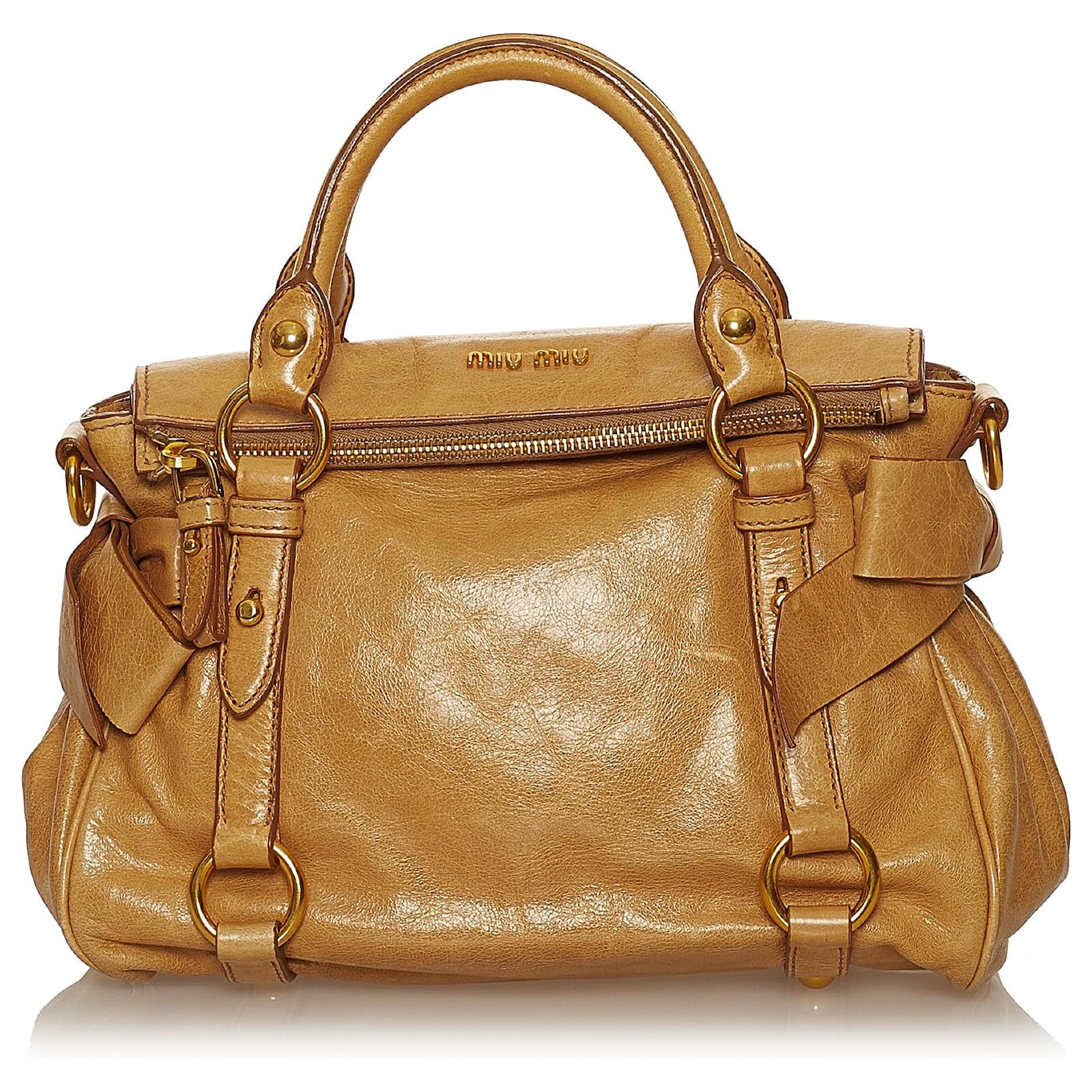 Miu Miu Brown Vitello Lux Leather Bow Bag