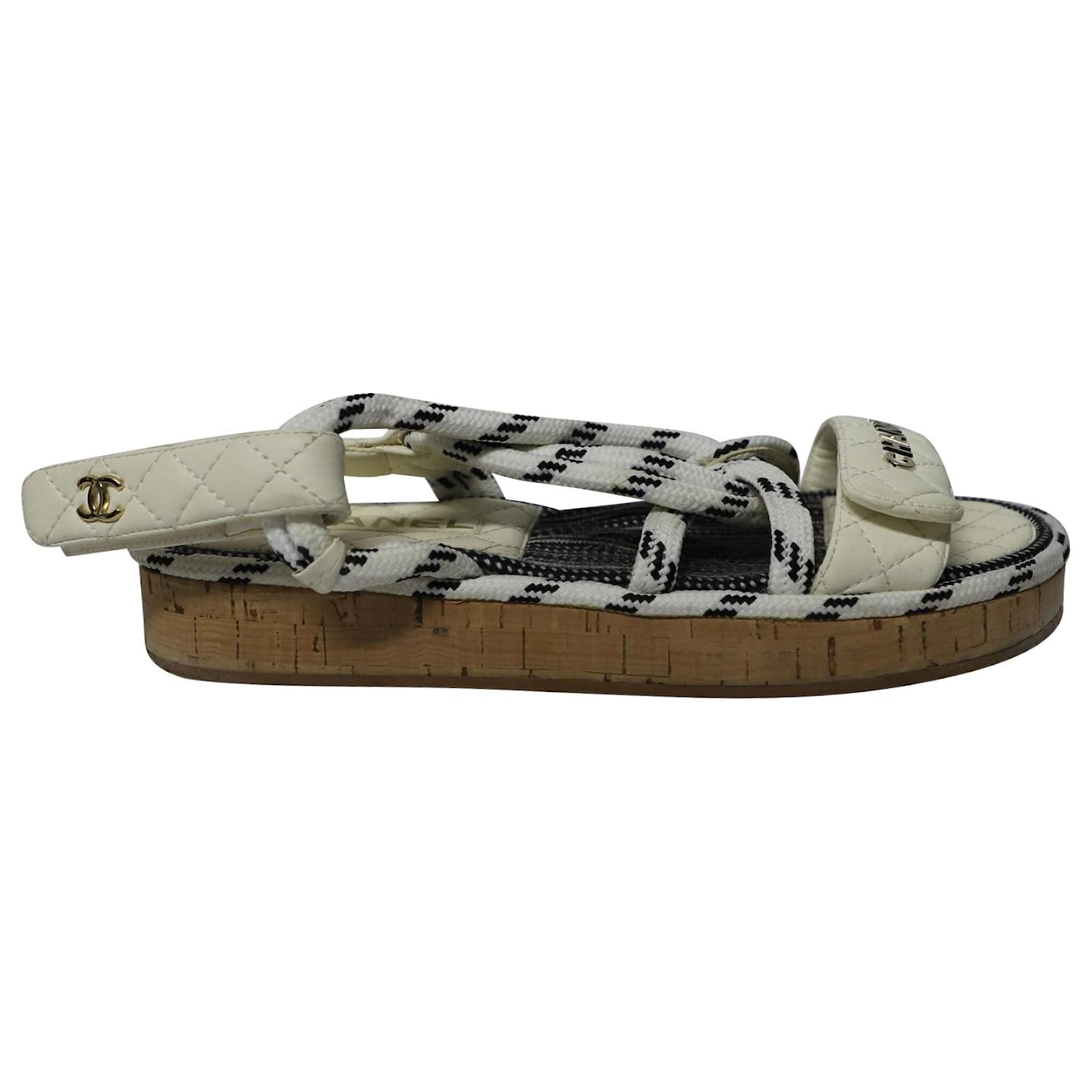Chanel Espadrilles Rope Sandals in Ivory Lambskin Leather White Cream  ref.494983 - Joli Closet