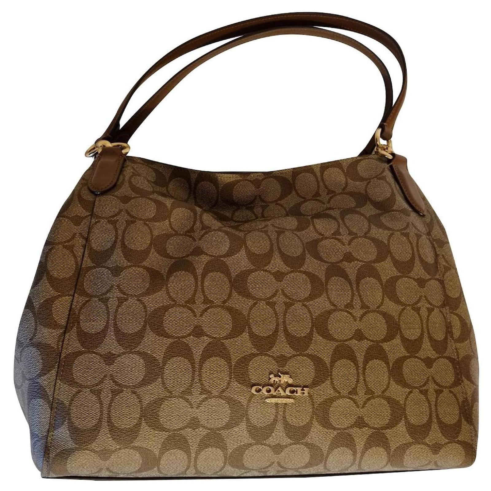 Coach Hallie Shoulder Bag in Gold Brown Exclusive Canvas Light brown Cloth   - Joli Closet