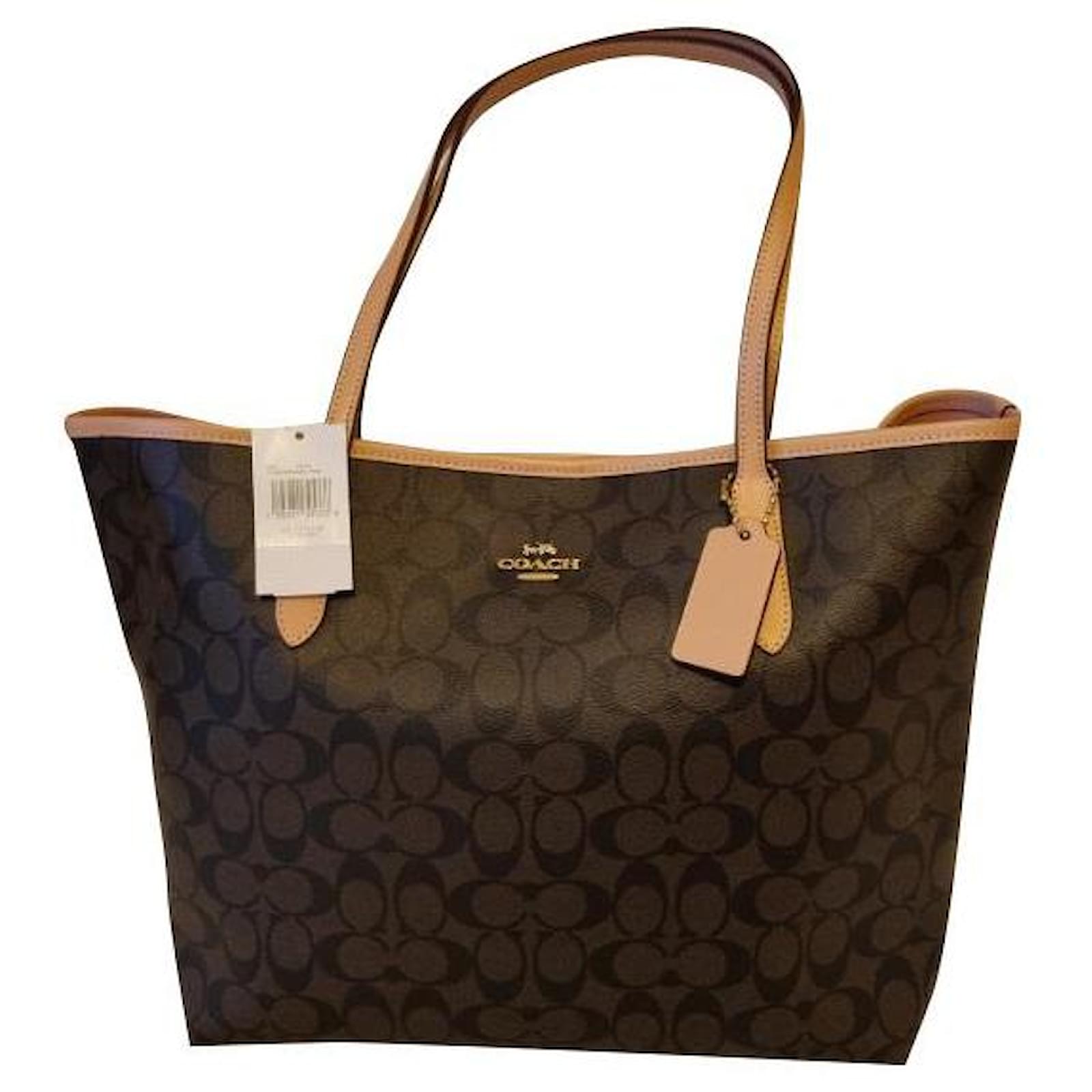 Coach Cabas City Bag in Brown and Pink Exclusive Canvas Dark brown Leather  ref.495304 - Joli Closet