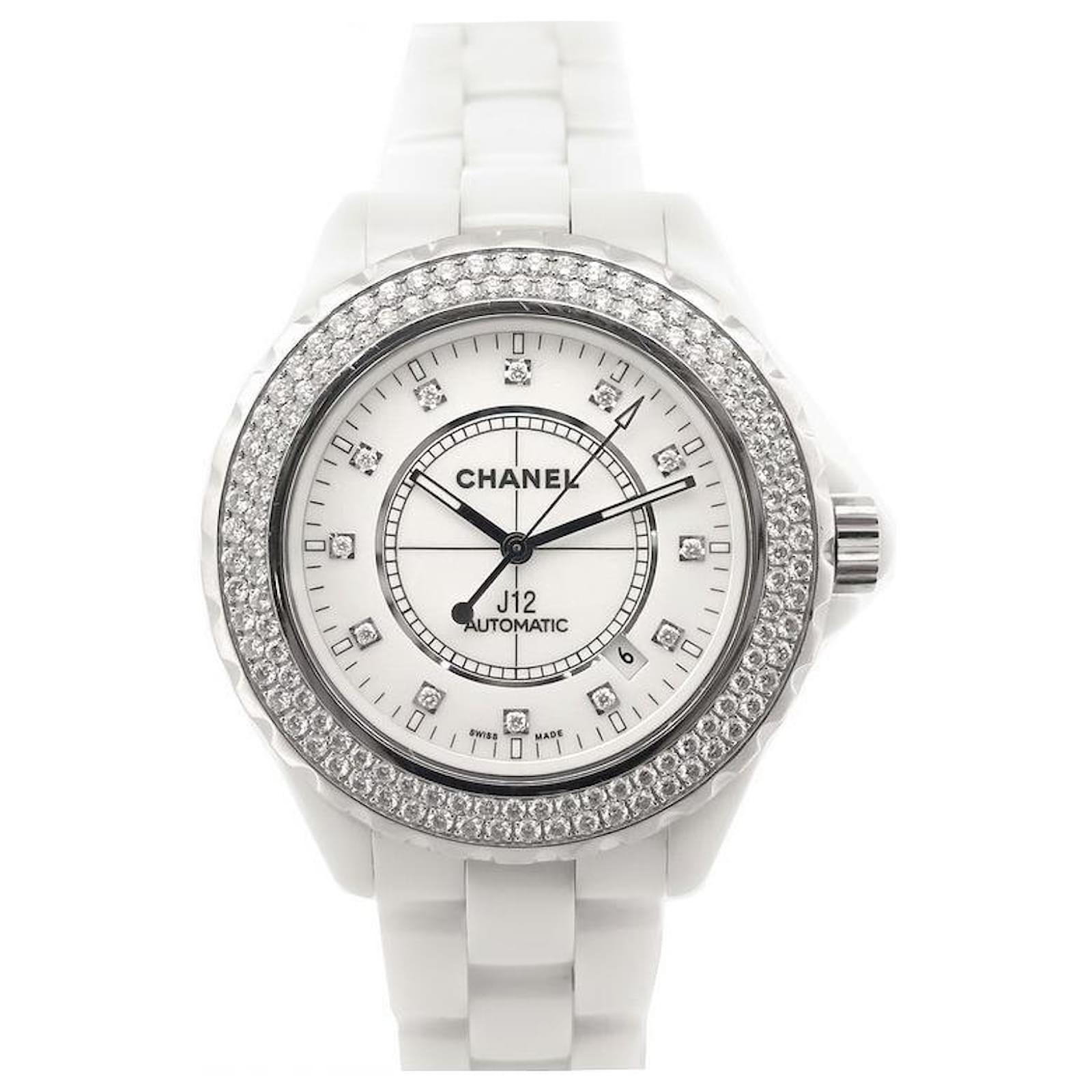 Chanel J watch12 H2013 WHITE CERAMIC & DIAMONDS AUTOMATIC WATCH