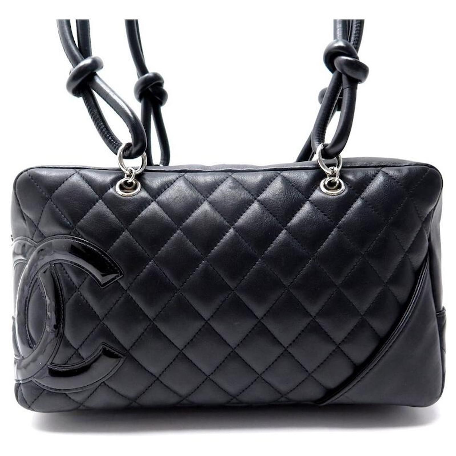 CHANEL CAMBON BOWLING LOGO CC HANDBAG IN BLACK QUILTED LEATHER HAND BAG
