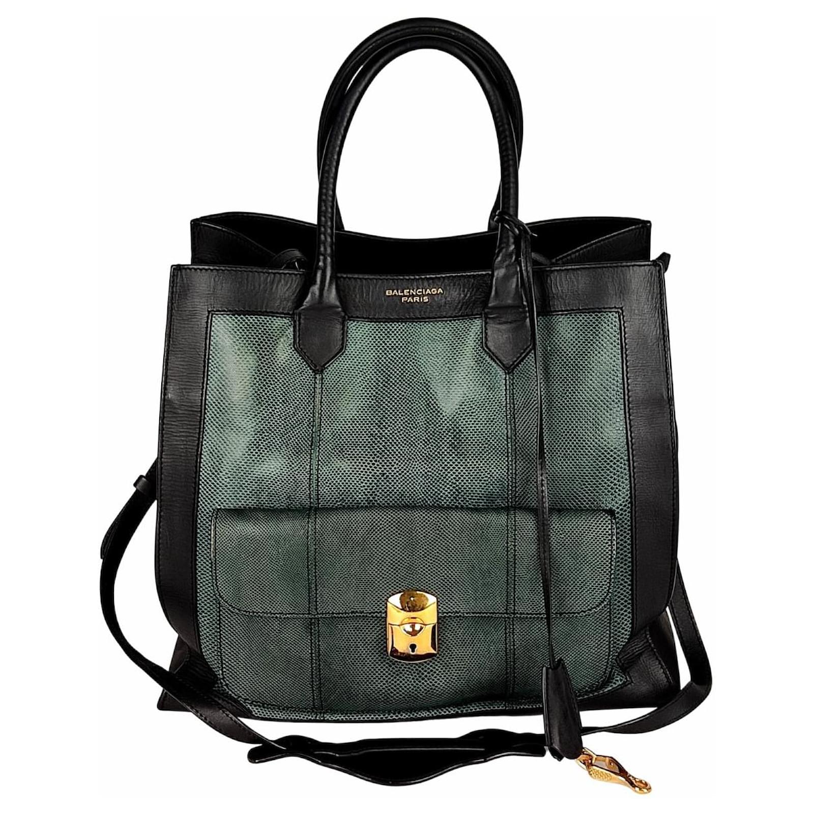 Balenciaga Padlock Afternoon bag in lizard Black Green Leather