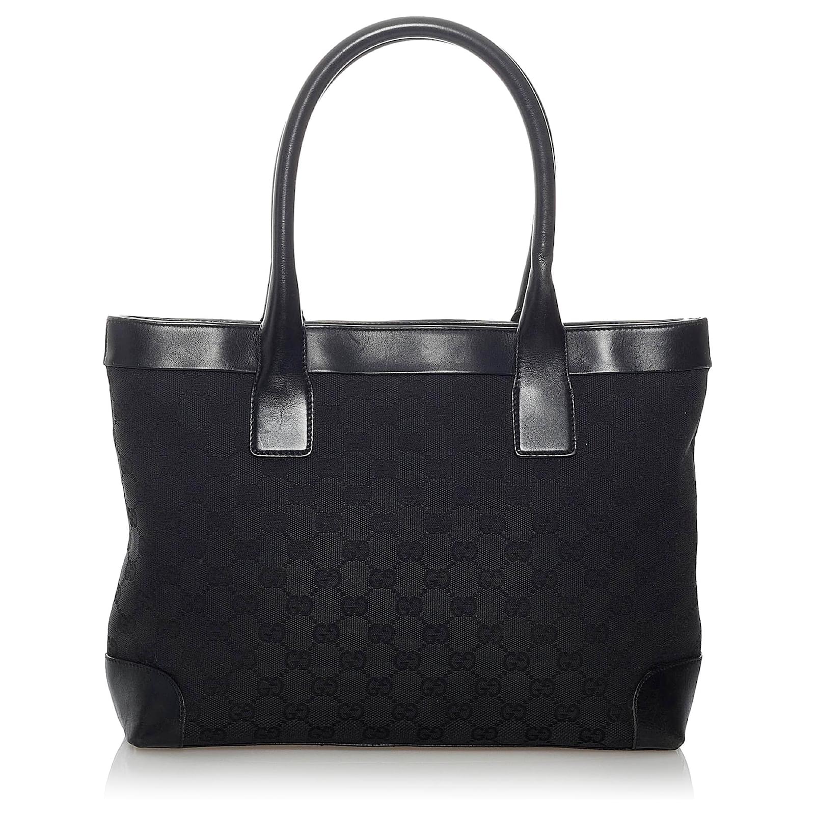 Gucci Black GG Canvas Tote Bag Leather Cloth Pony-style calfskin Cloth ...