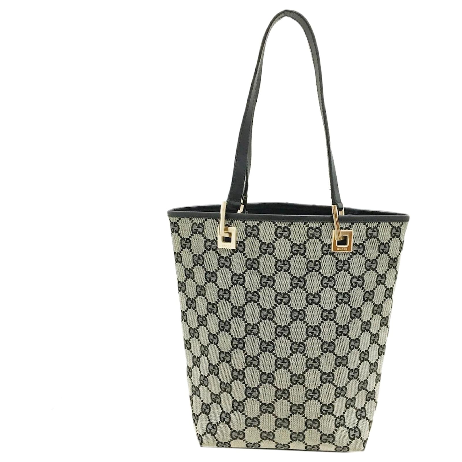 Gucci Gray GG Canvas Tote Bag Grey Leather Cloth Pony-style calfskin ...