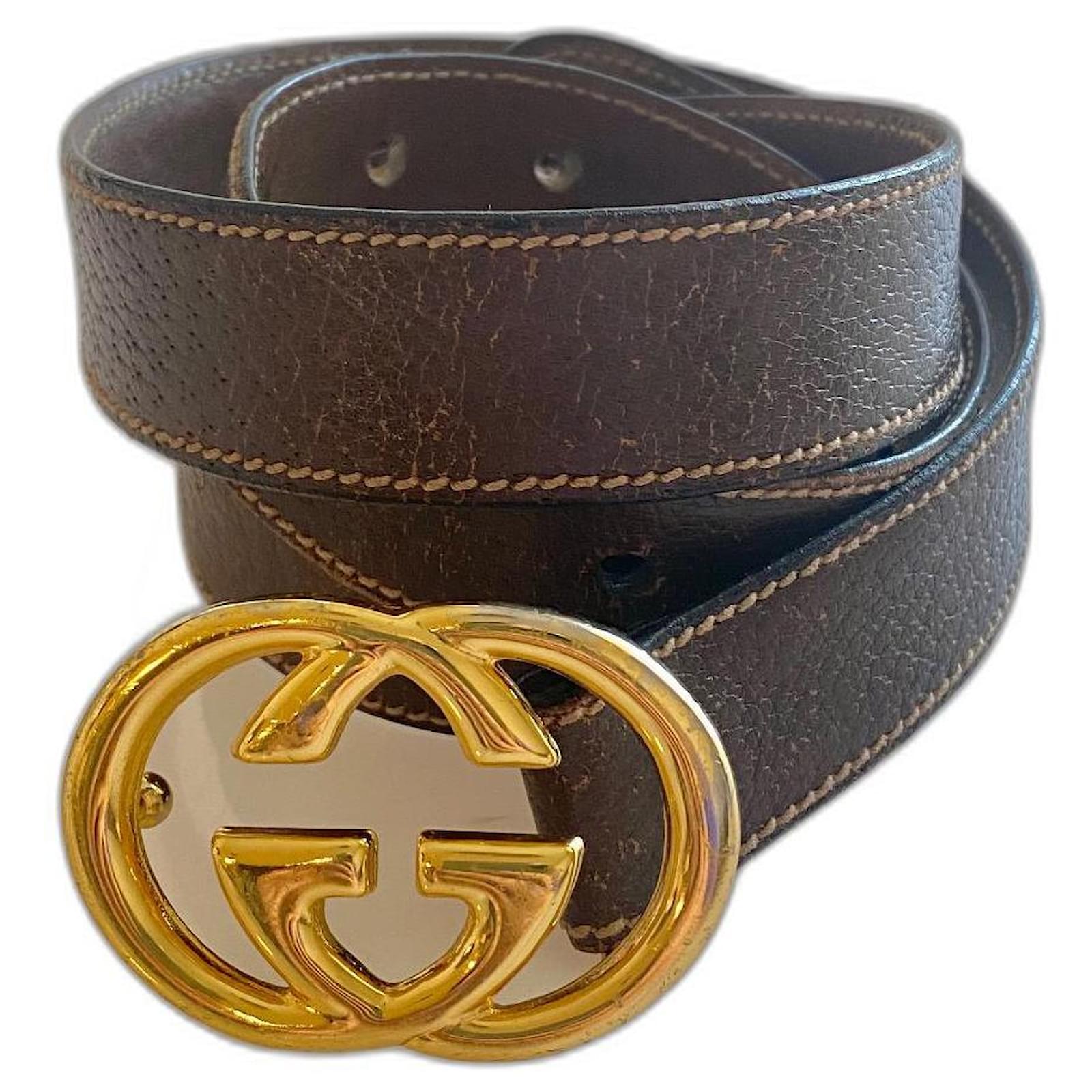 Gucci Logo belt Brown Golden Leather  - Joli Closet
