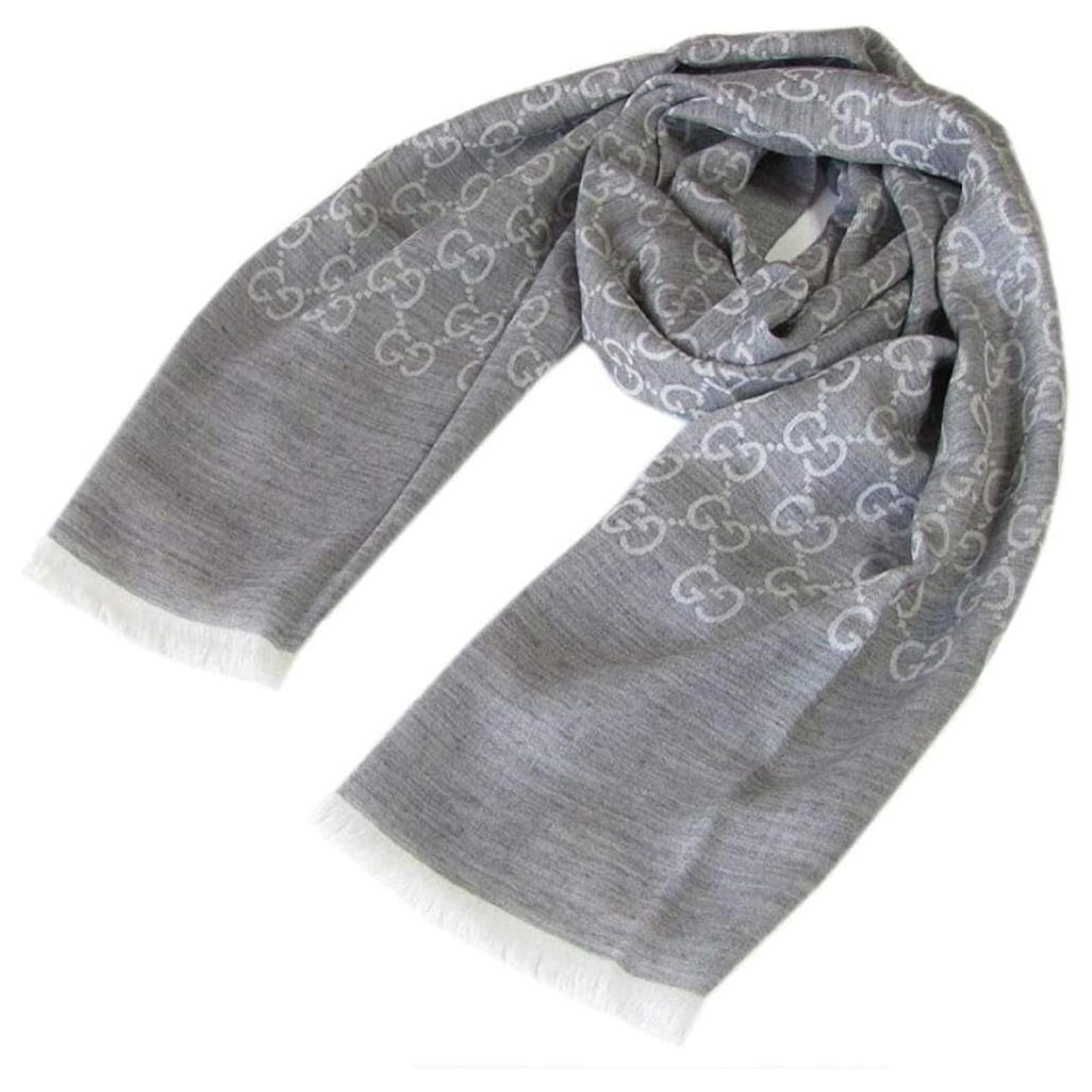 GGWEB SQUARE GUCCI NEW SCARF GRAY Grey Silk Wool ref.253777 - Joli