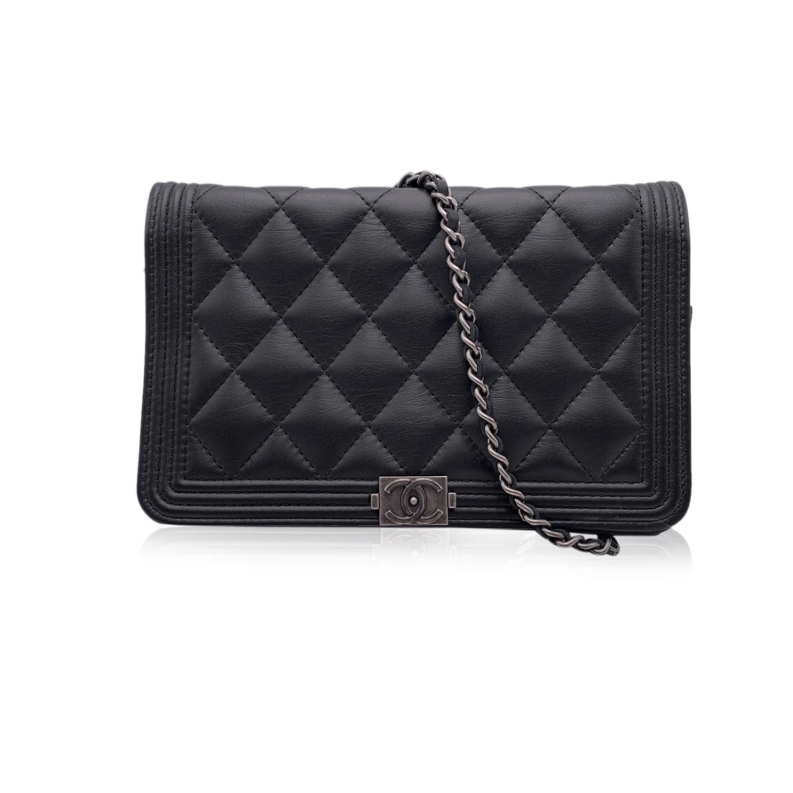 Chanel Black Quilted Leather Boy Wallet on Chain Woc Crossbody Bag